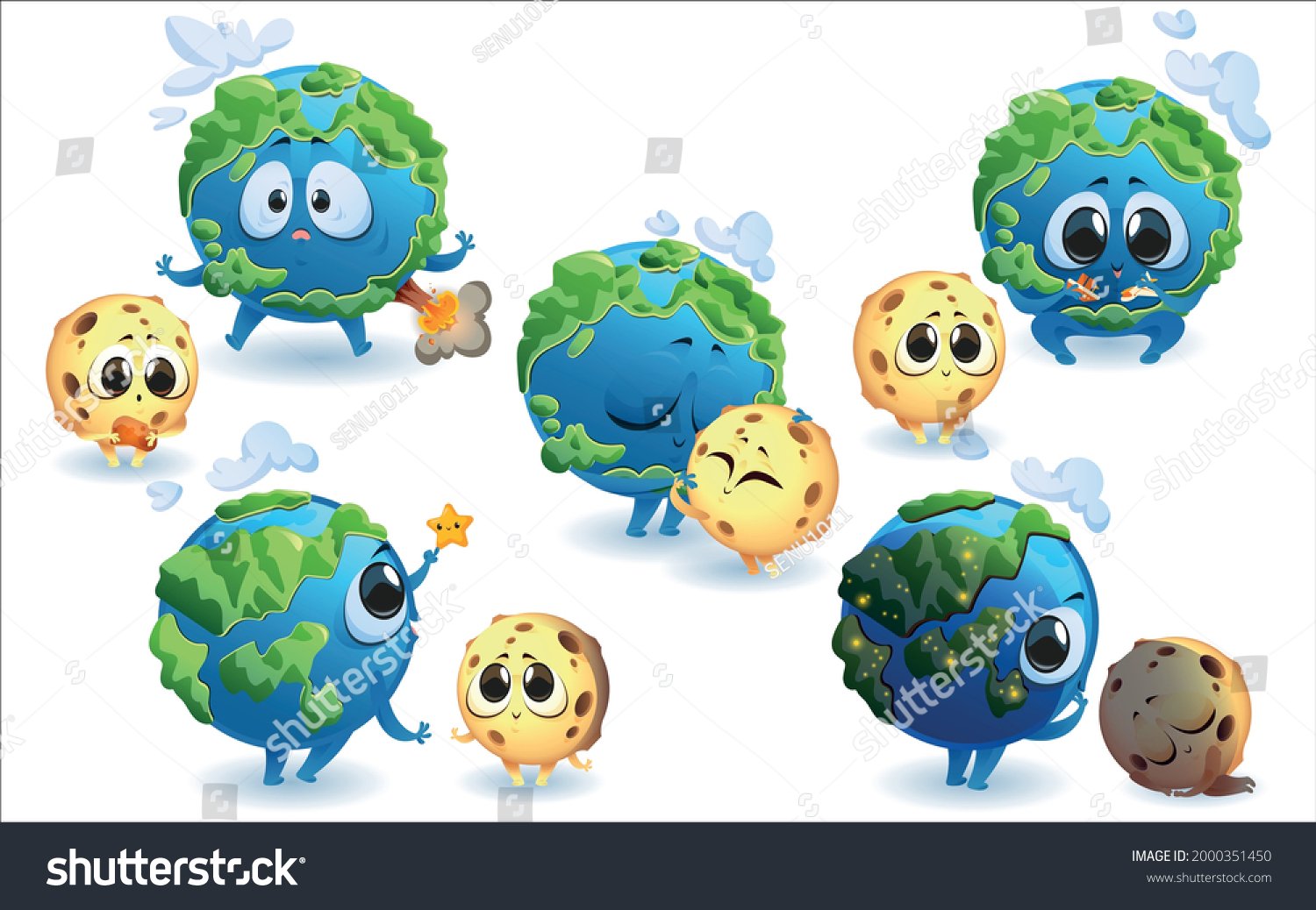 Stickers Earth Moon Cartoon Characters Stickers Stock Vector (Royalty ...