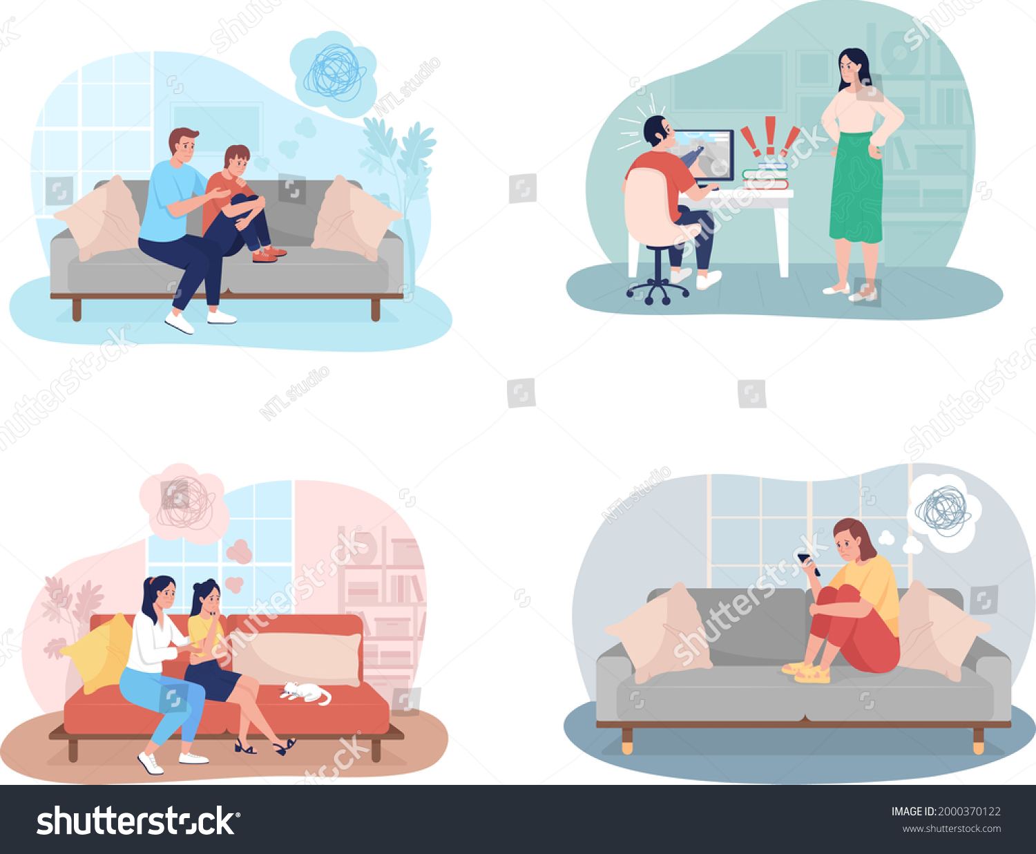 Teenager Problems 2d Vector Isolated Illustration Stock Vector (Royalty ...