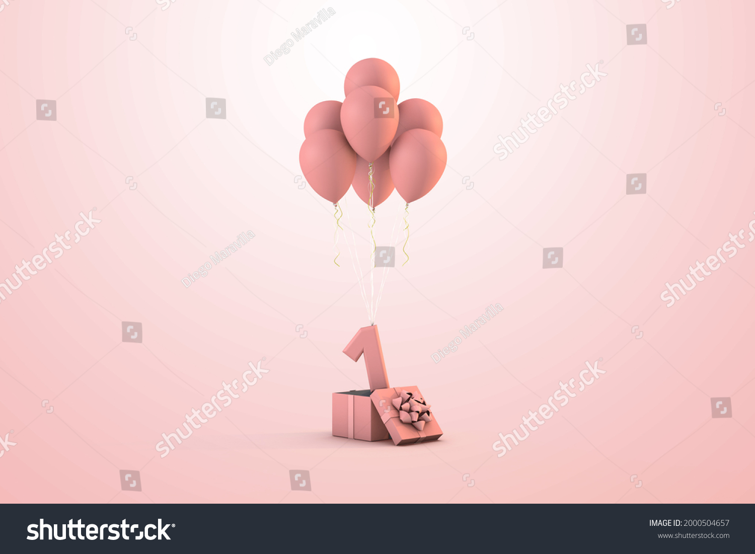 Pink Happy Birthday Decoration Number 1 Stock Illustration 2000504657