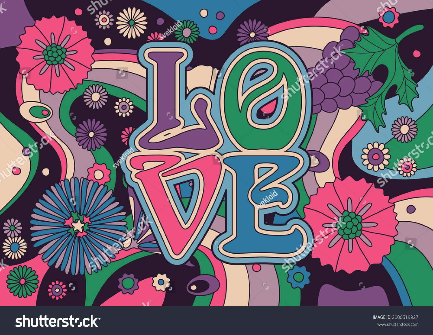 Love Poster 1960s Hippie Art Style Stock Vector (royalty Free 