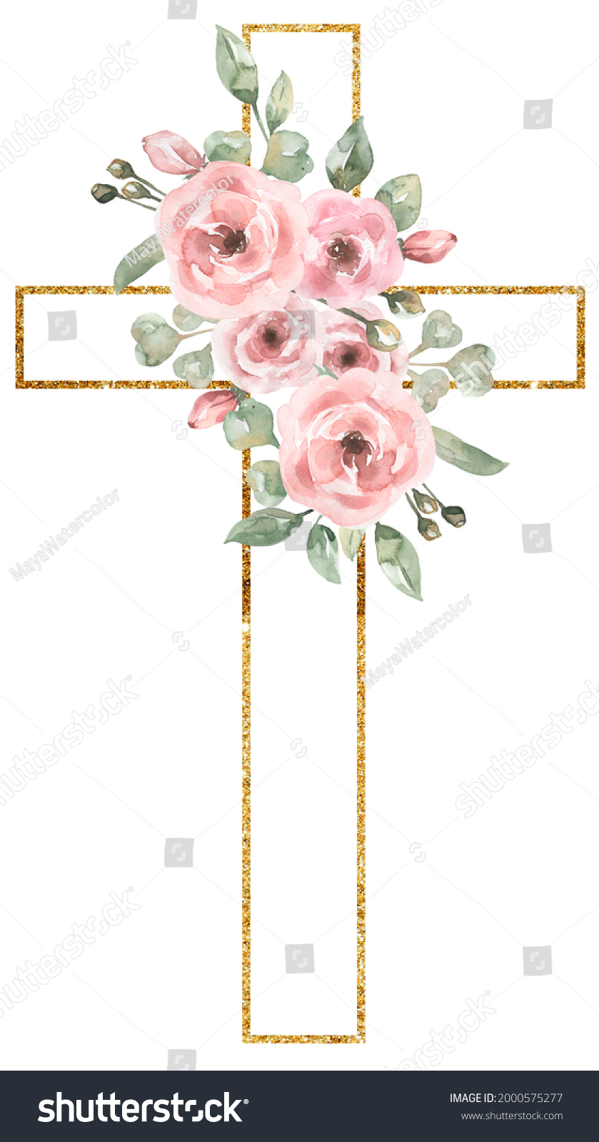 Watercolor Hand Drawn Cross Clipart Pink Stock Illustration 2000575277 ...