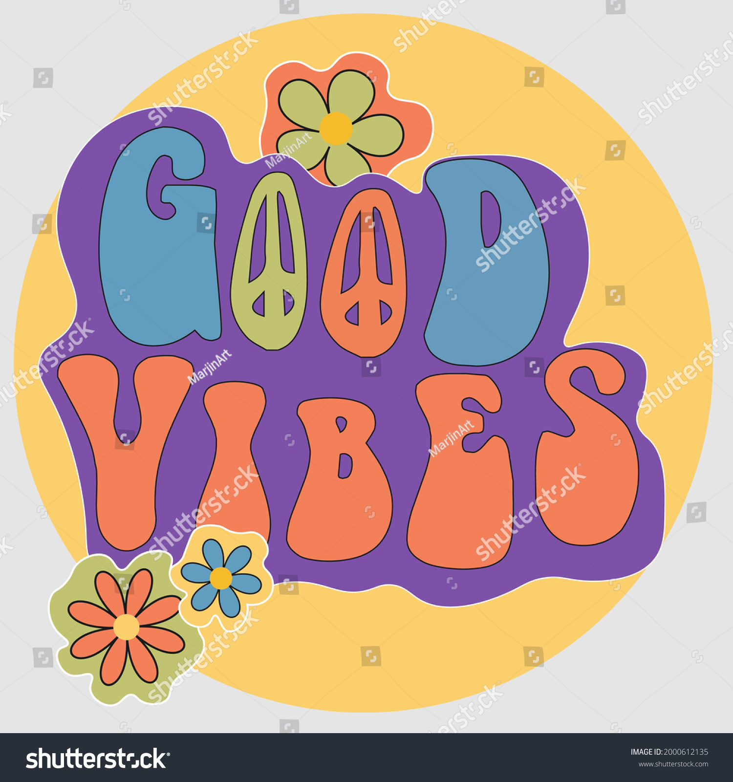 Good Vibes Hippie Slogan Illustration Retro Stock Vector (Royalty Free ...