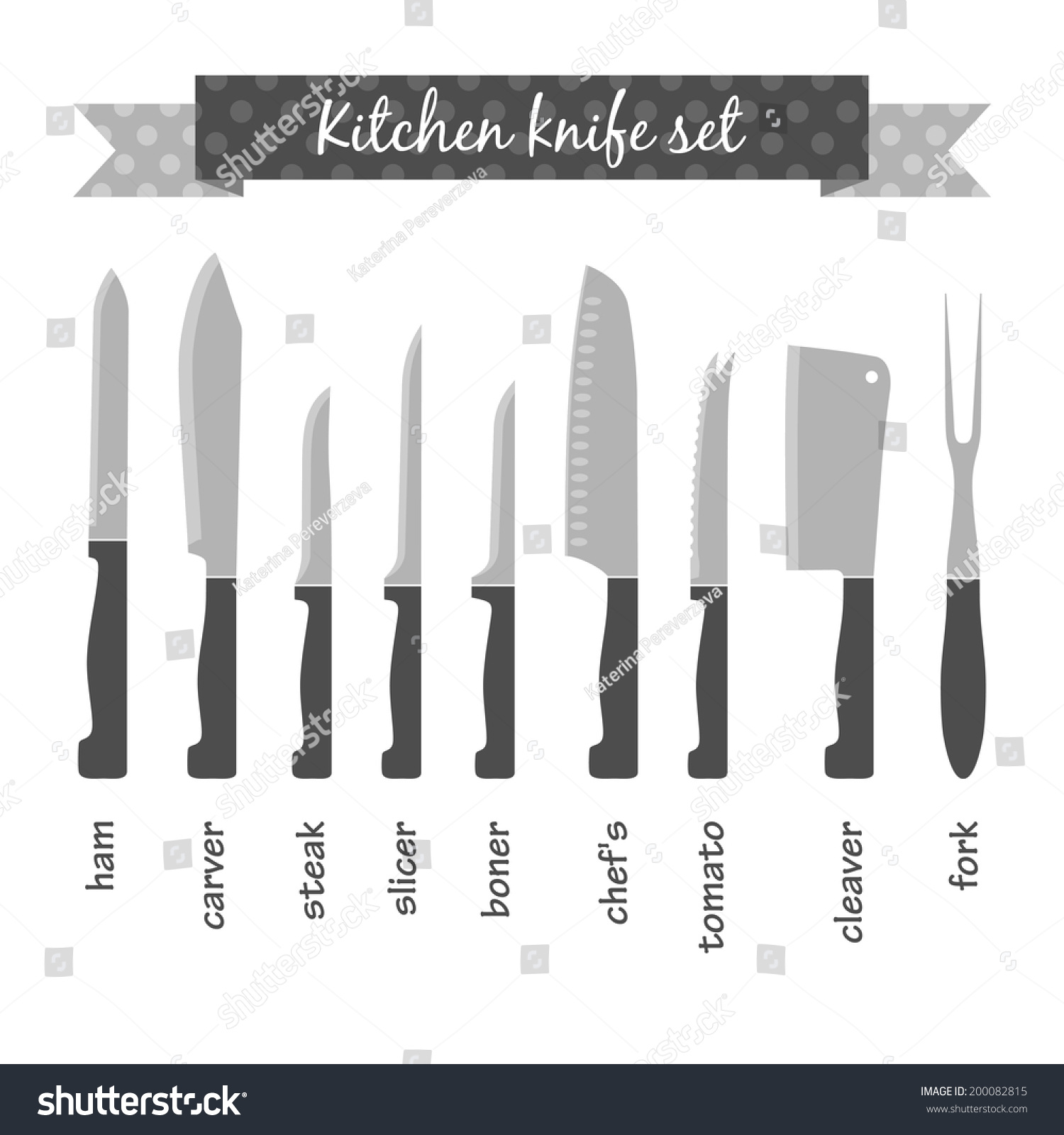 Different Types Kitchen Knives Vectors Set 200082815   Stock Vector Different Types Of Kitchen Knives Vectors Set 200082815 