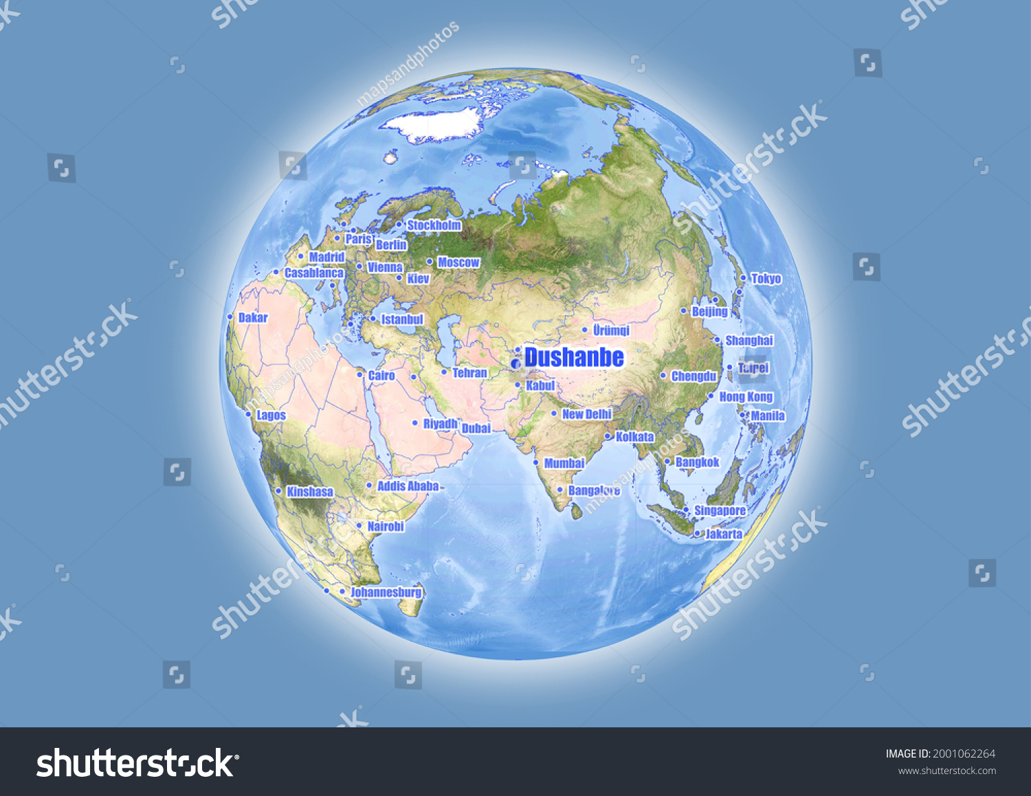    Stock Vector Dushanbe Tajikistan Is Shown On Vector Globe Map The Map Shows Dushanbe Tajikistan S Location In 2001062264 