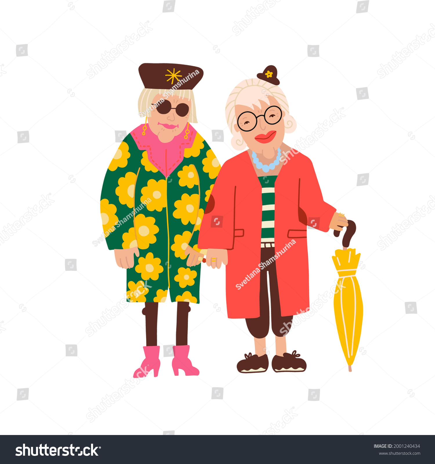 Two Old Ladies Wearing Qute Fashomable Stock Vector Royalty Free