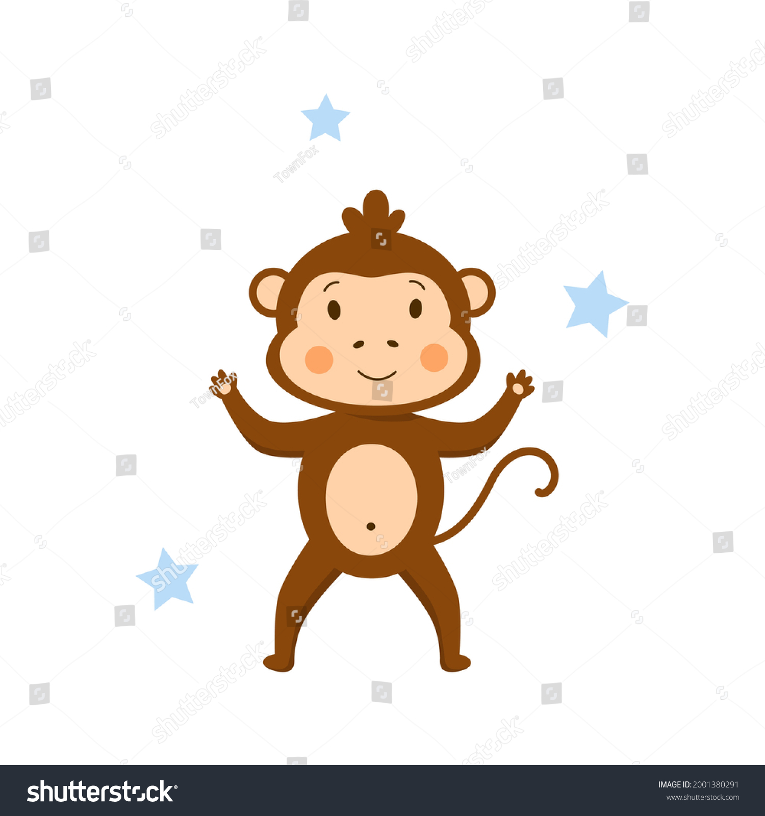 Cute Baby Monkey Stands On Isolated Stock Vector (Royalty Free ...