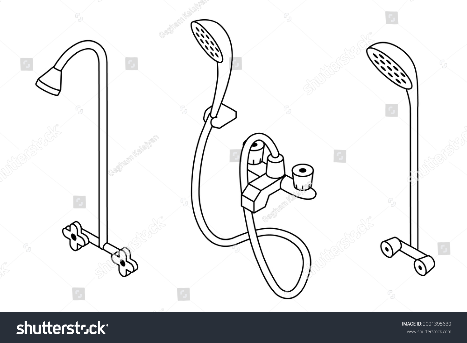 Shower Illustration Set Collection Isometric Outline Stock Vector ...