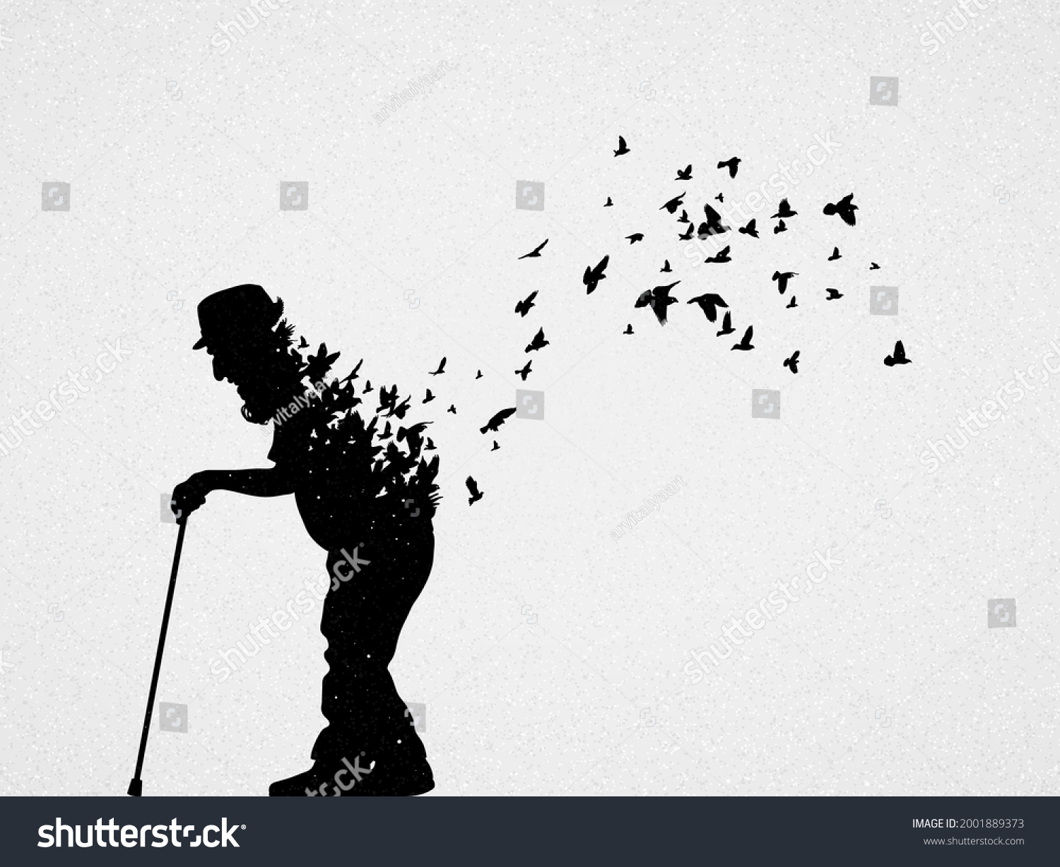 Old Man Cane Death Afterlife Birds Stock Vector (Royalty Free ...