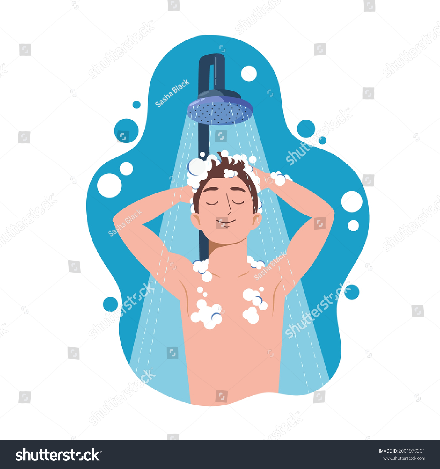 Young Man Taking Shower Bathroom Washes Stock Vector Royalty Free 2001979301 Shutterstock