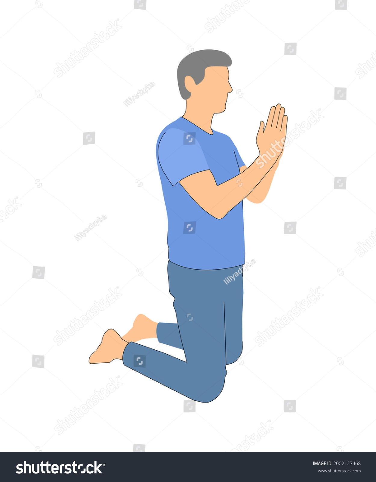 Kneeling Posture Kneeling Man Praying Man Stock Vector (Royalty Free ...