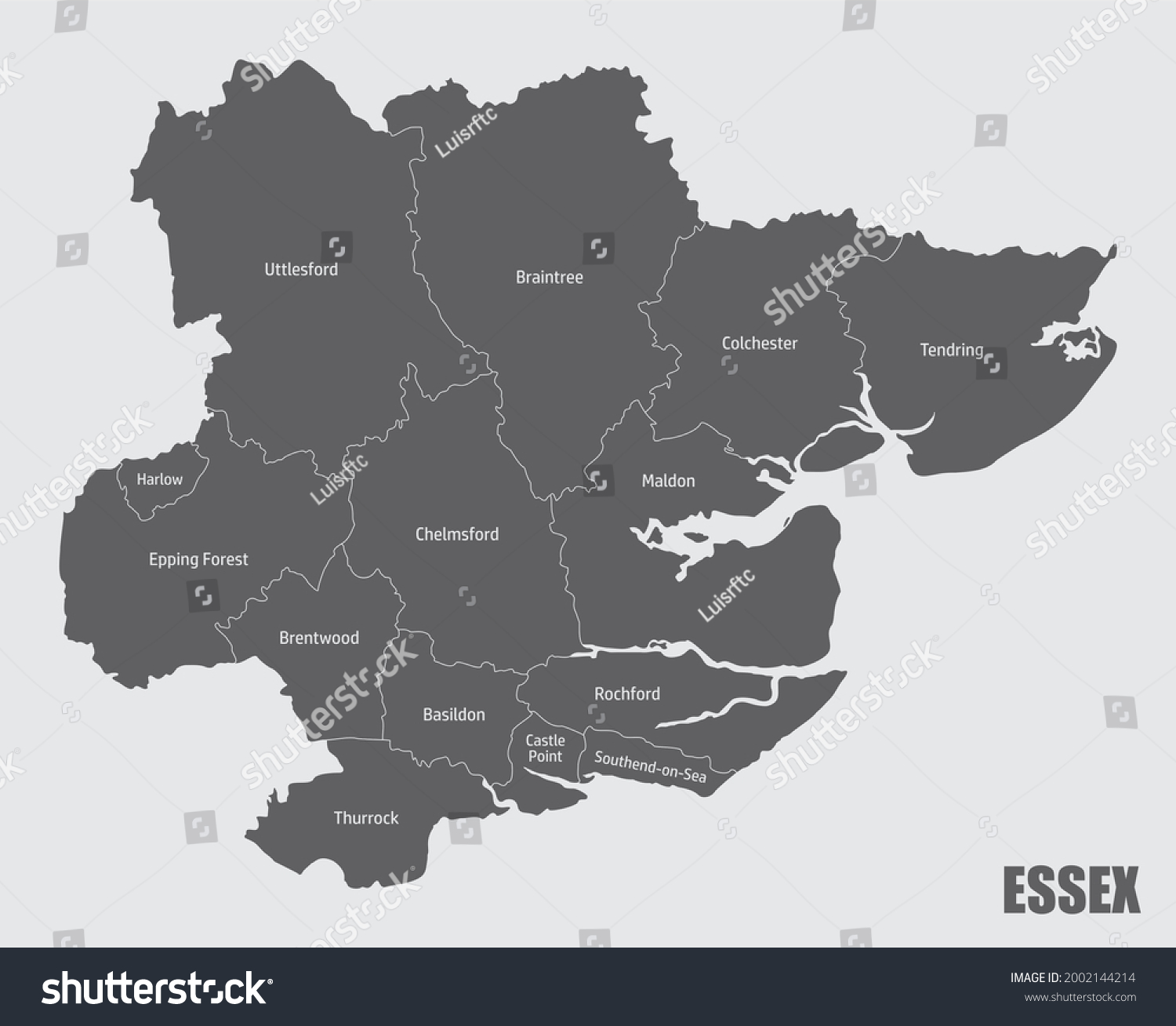 Essex County Map Divided Districts Labels Stock Illustration 2002144214 Shutterstock