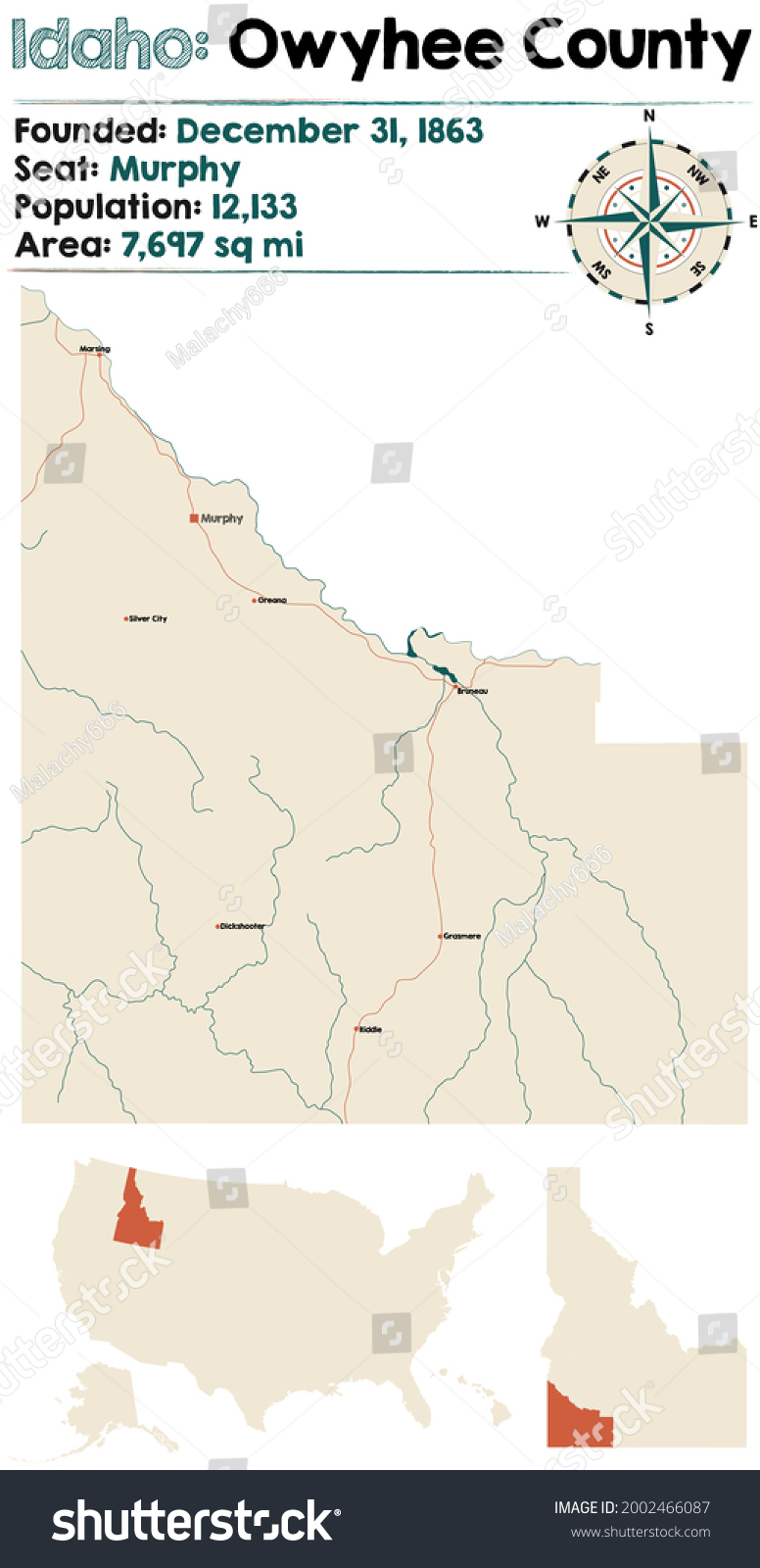 Large Detailed Map Owyhee County Idaho Stock Vector (Royalty Free ...