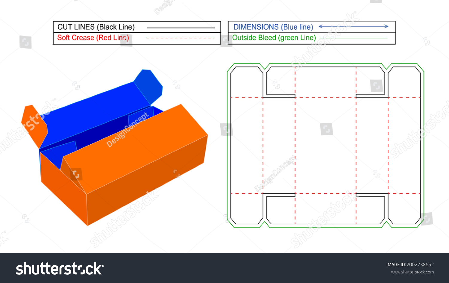 Corrugated Standard Double Tuck Box Dieline Stock Vector (Royalty Free ...