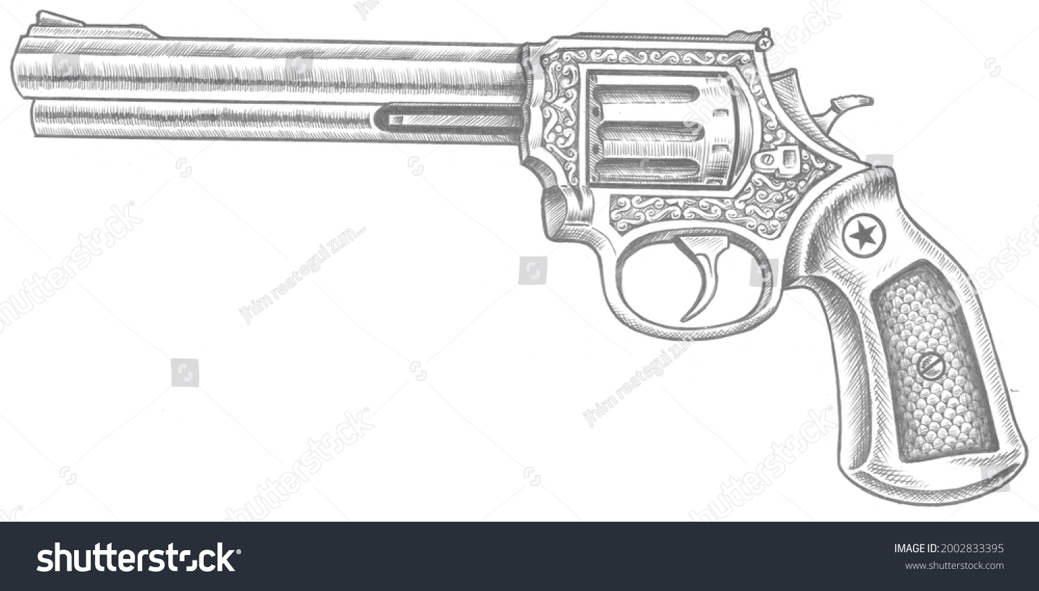 Western Pistol Illustration Pencil Stock Illustration 2002833395