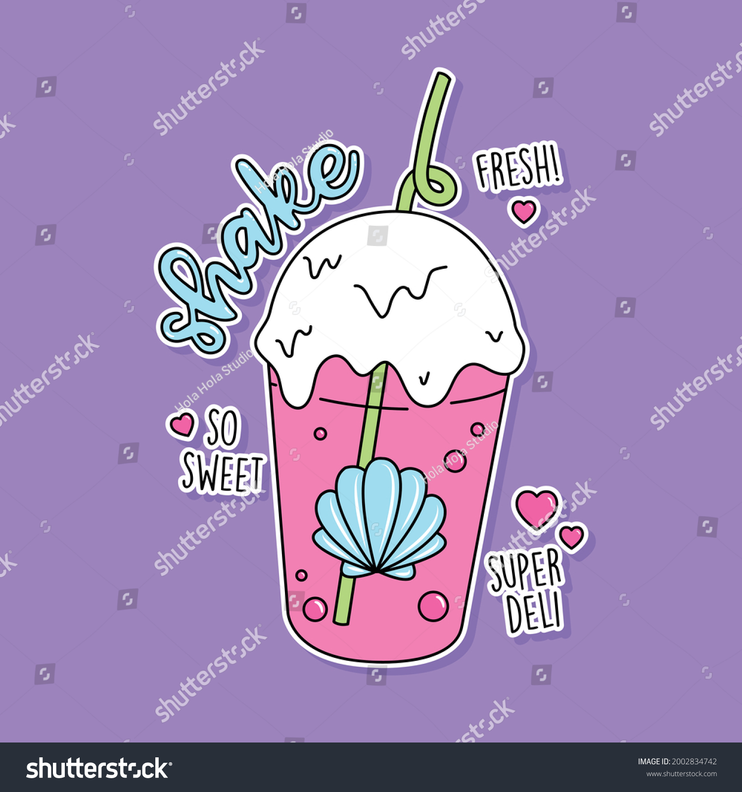 Vector Illustration Pink Milkshake Hearts Slogan Stock Vector (Royalty ...