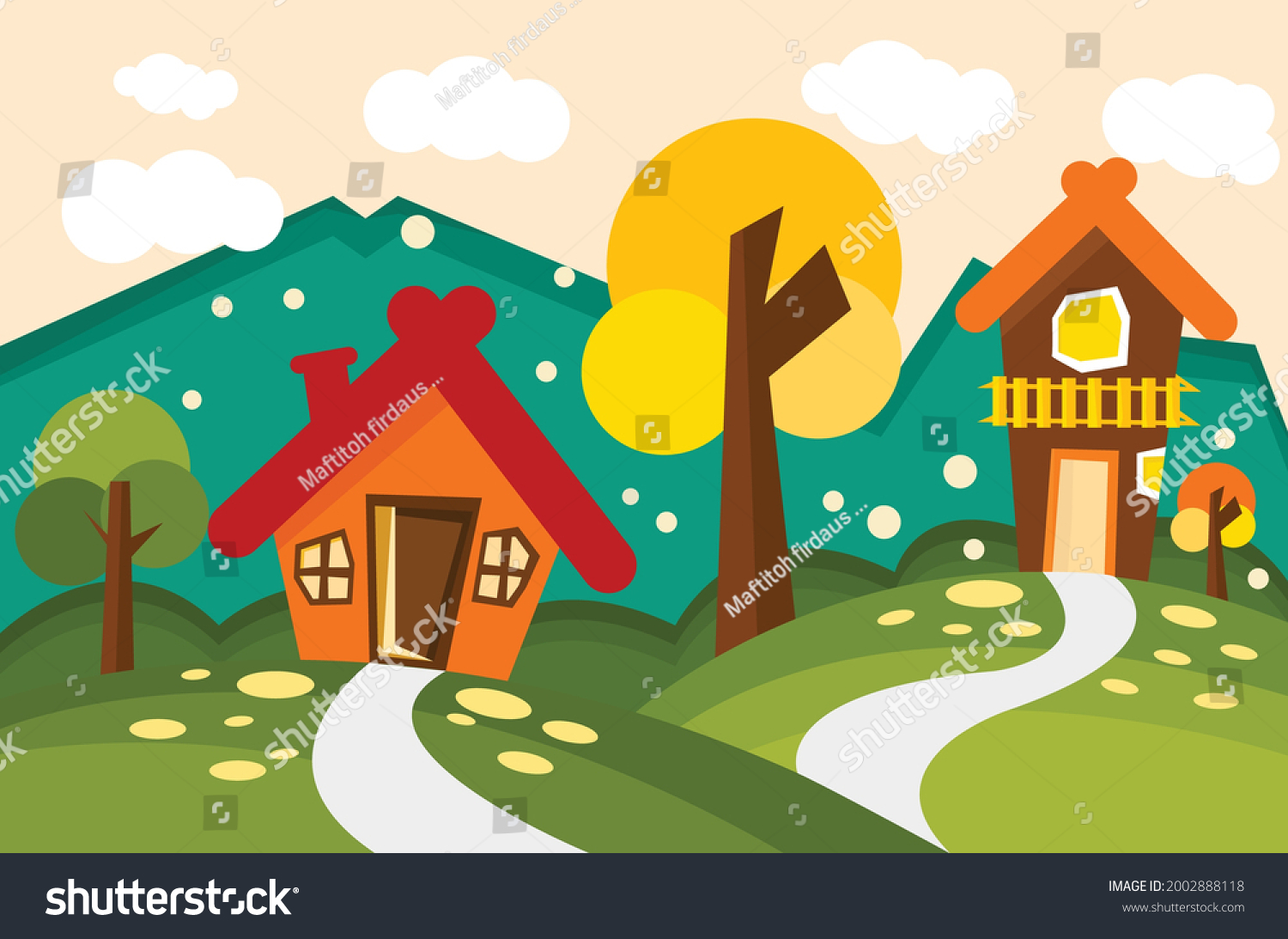 Colorful House Tree Illustration Stock Vector (Royalty Free) 2002888118 ...