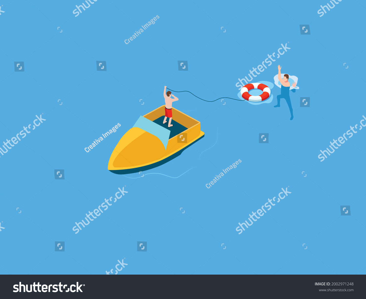 Drowning Isometric Vector Concept Man Helping Stock Vector (Royalty ...