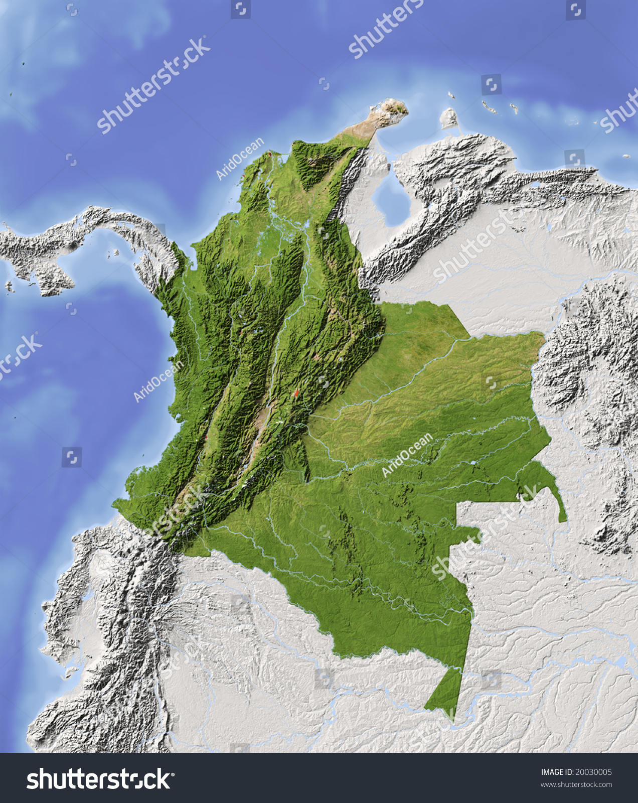 Colombia Shaded Relief Map Major Urban: Hình minh họa có sẵn 20030005 ...