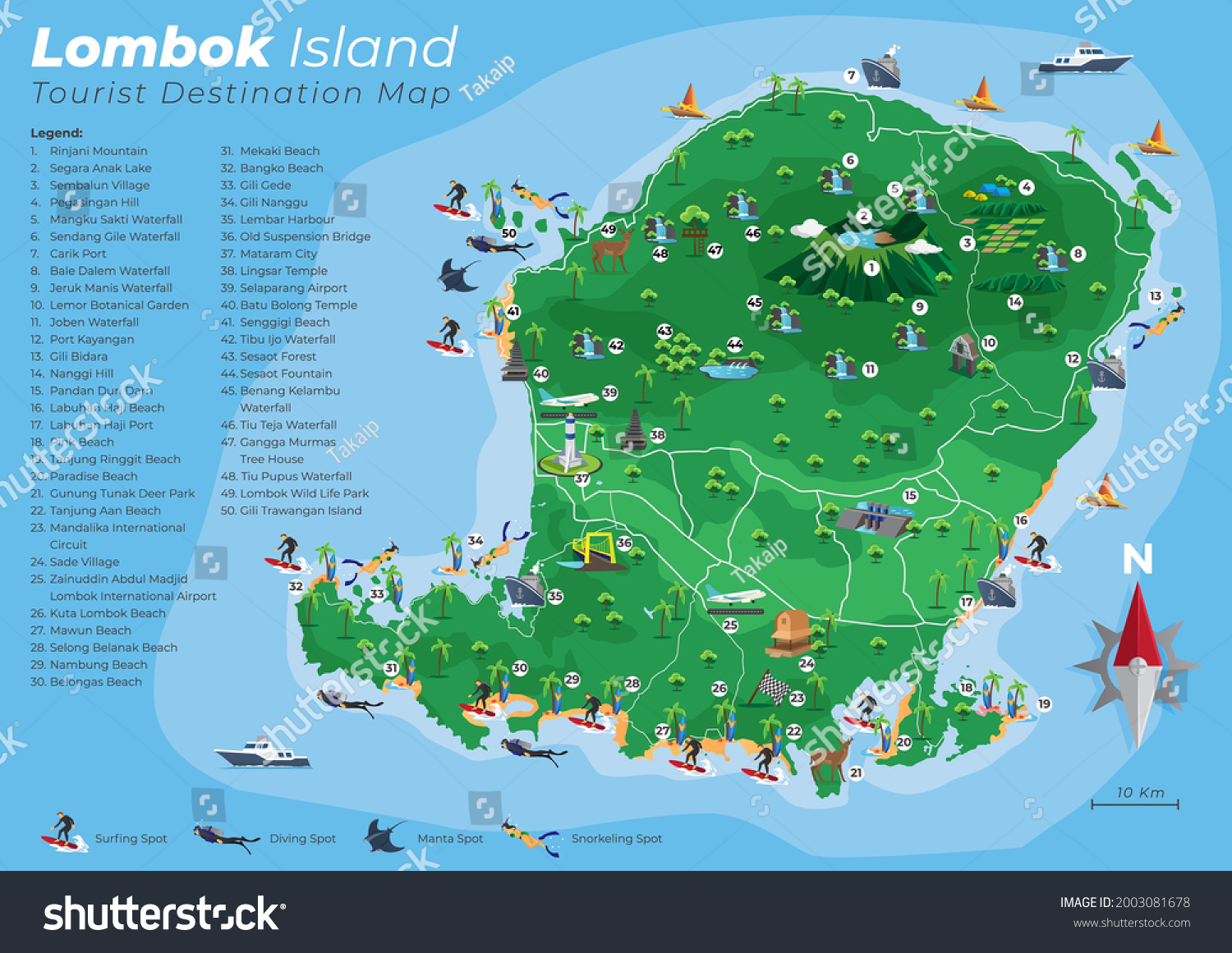 Stock Vector Lombok Island Tourist Destination Map 2003081678 