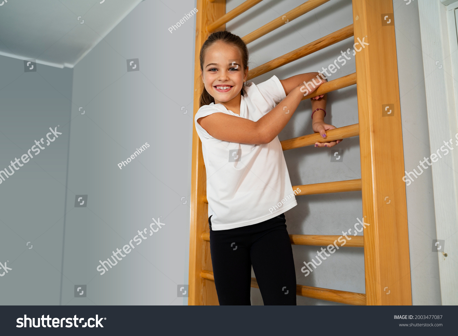 Cute Little Girl On Physical Education Stock Photo 2003477087 ...