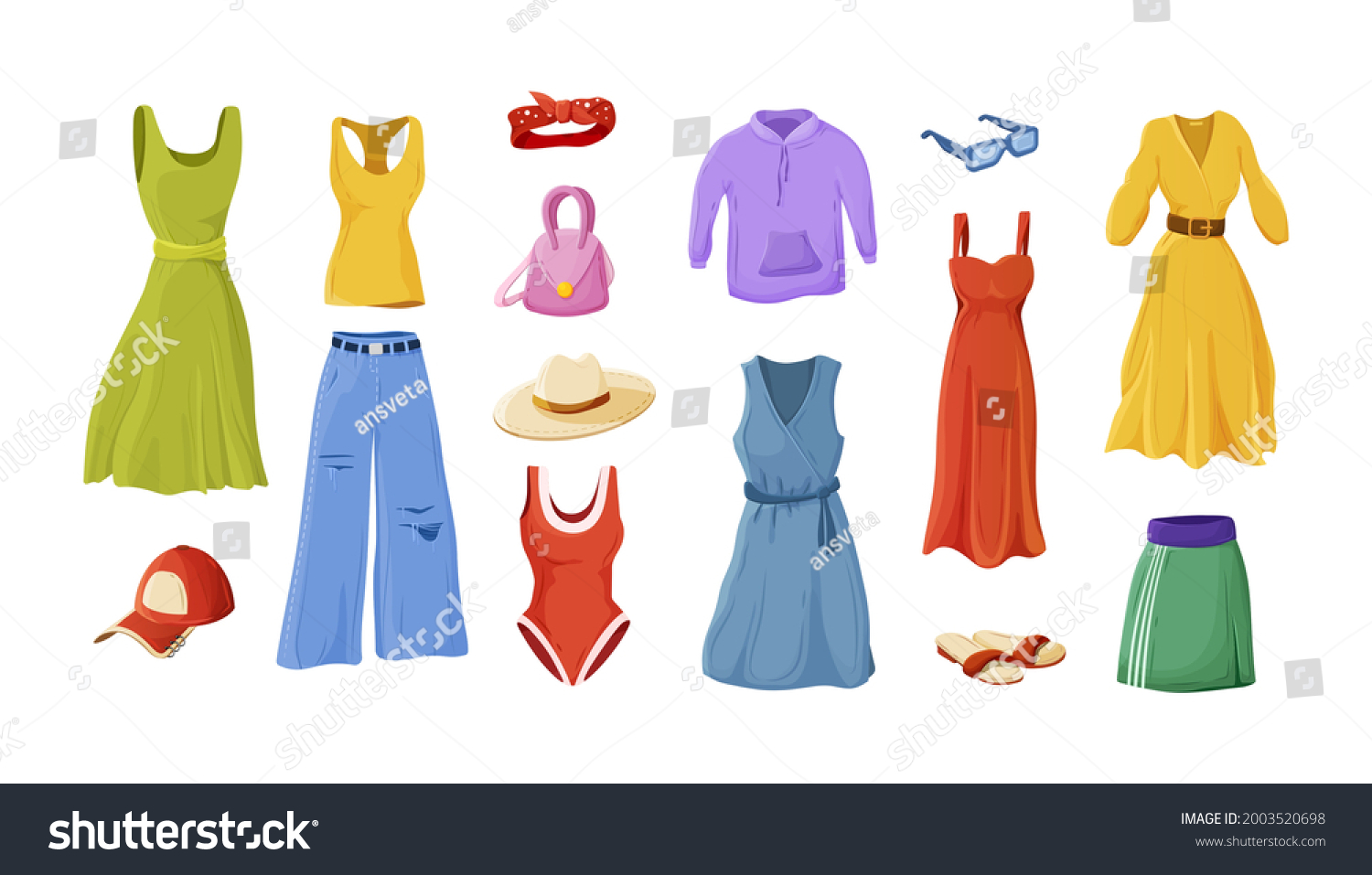 Set Female Fashion Summer Apparel Feminine Stock Vector (Royalty Free ...