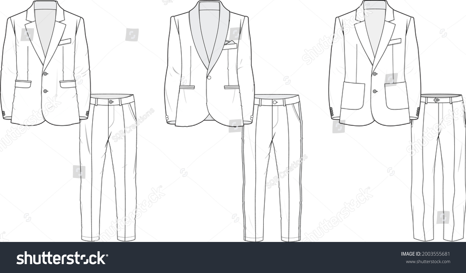 Mens Suit Pack Flat Technical Drawing Stock Vector Royalty Free