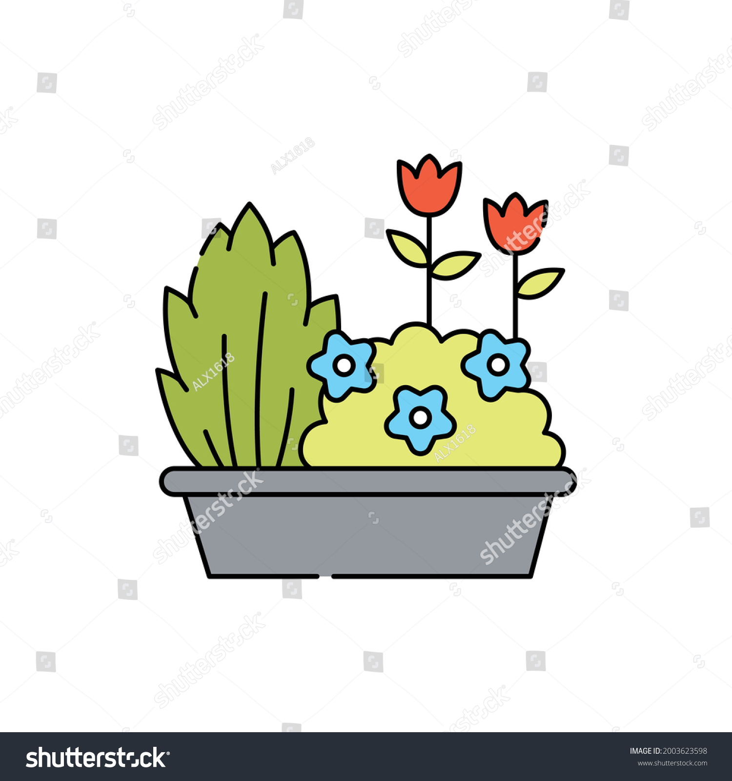 Flower Bed Line Icon Garden Service Stock Vector (Royalty Free ...