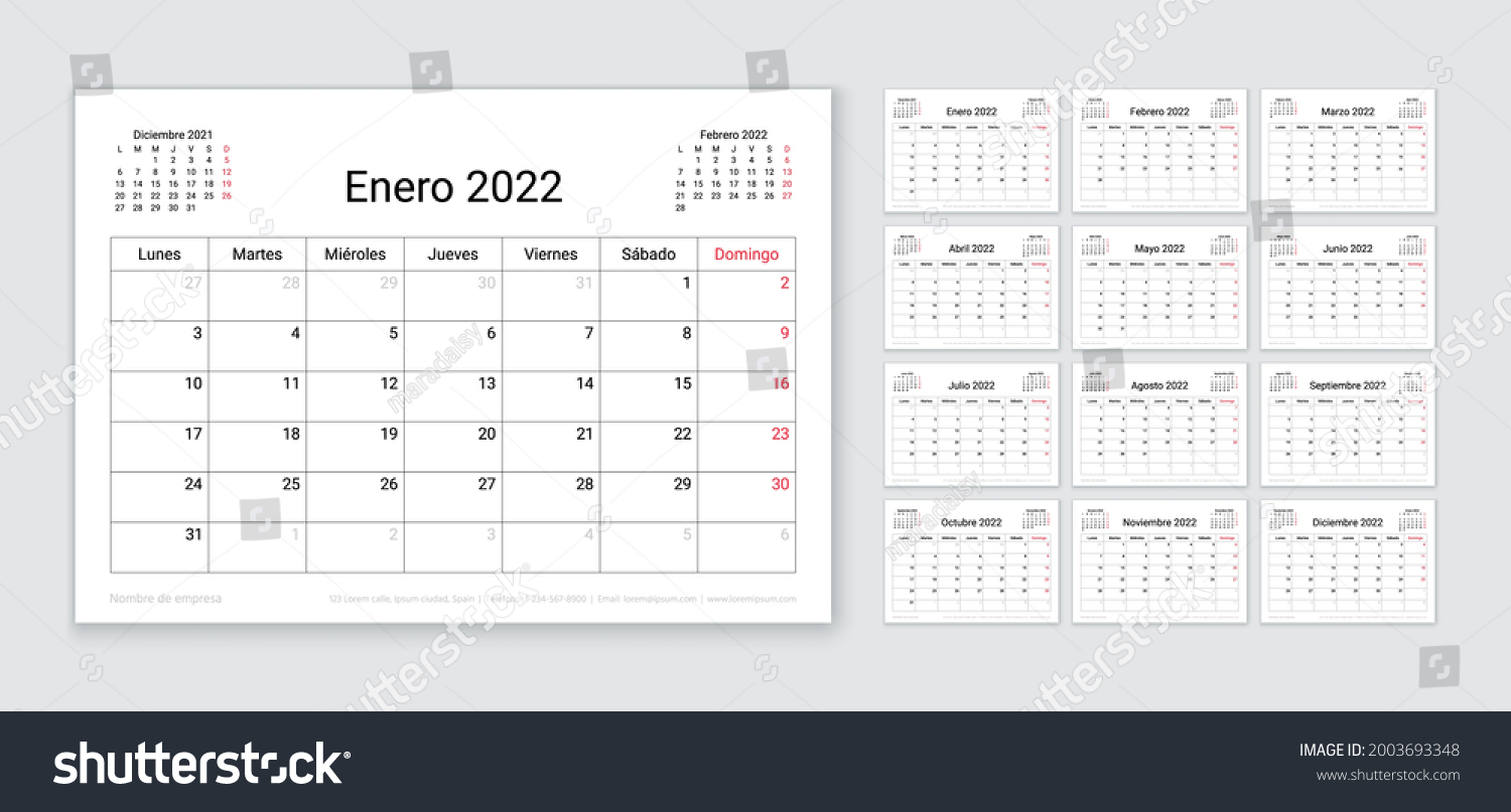 Spanish 2022 Calendar Planner Template Table Stock Vector (Royalty Free ...