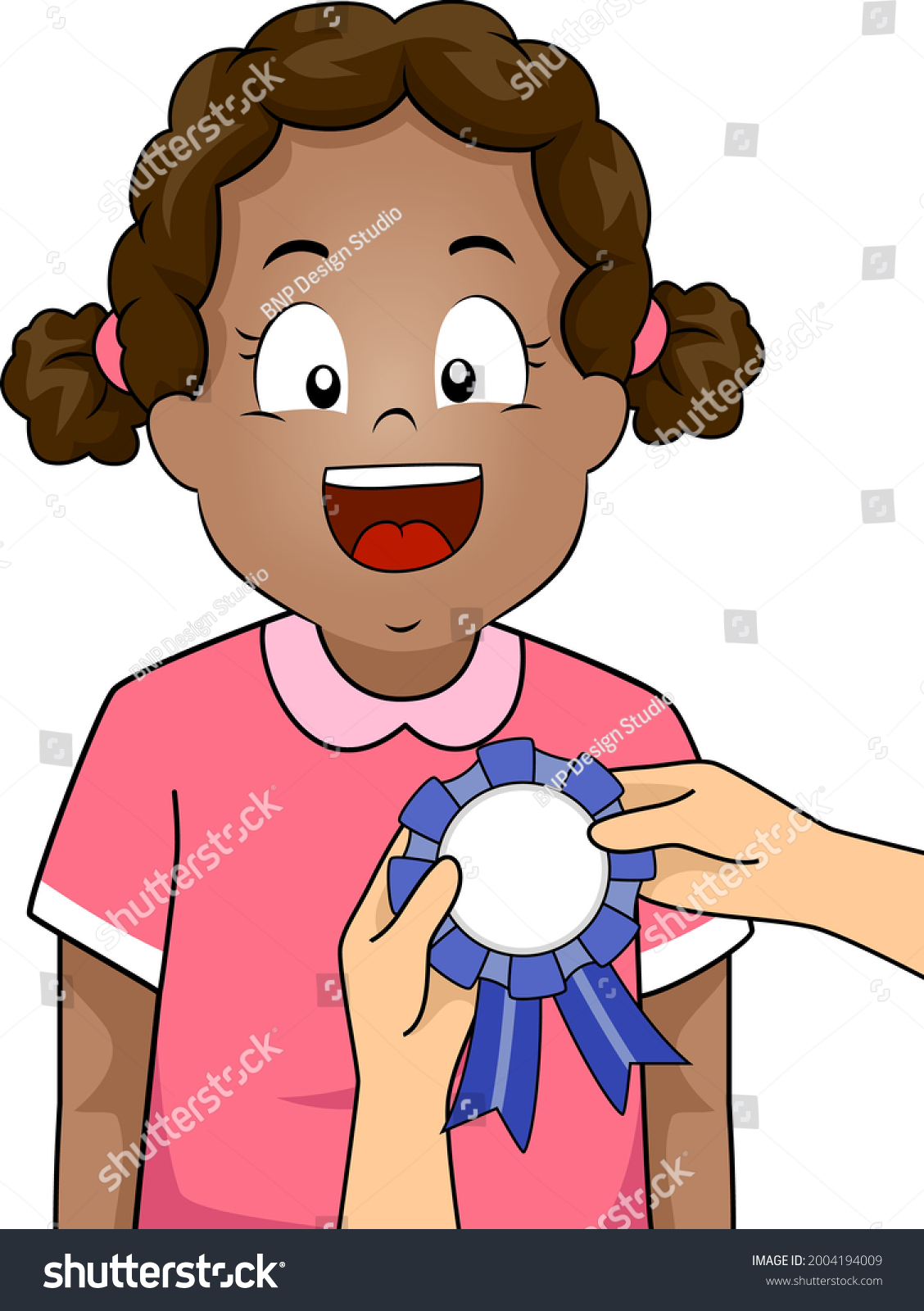 Illustration Kid Girl Receiving Blue Ribbon Stock Vector (Royalty Free ...