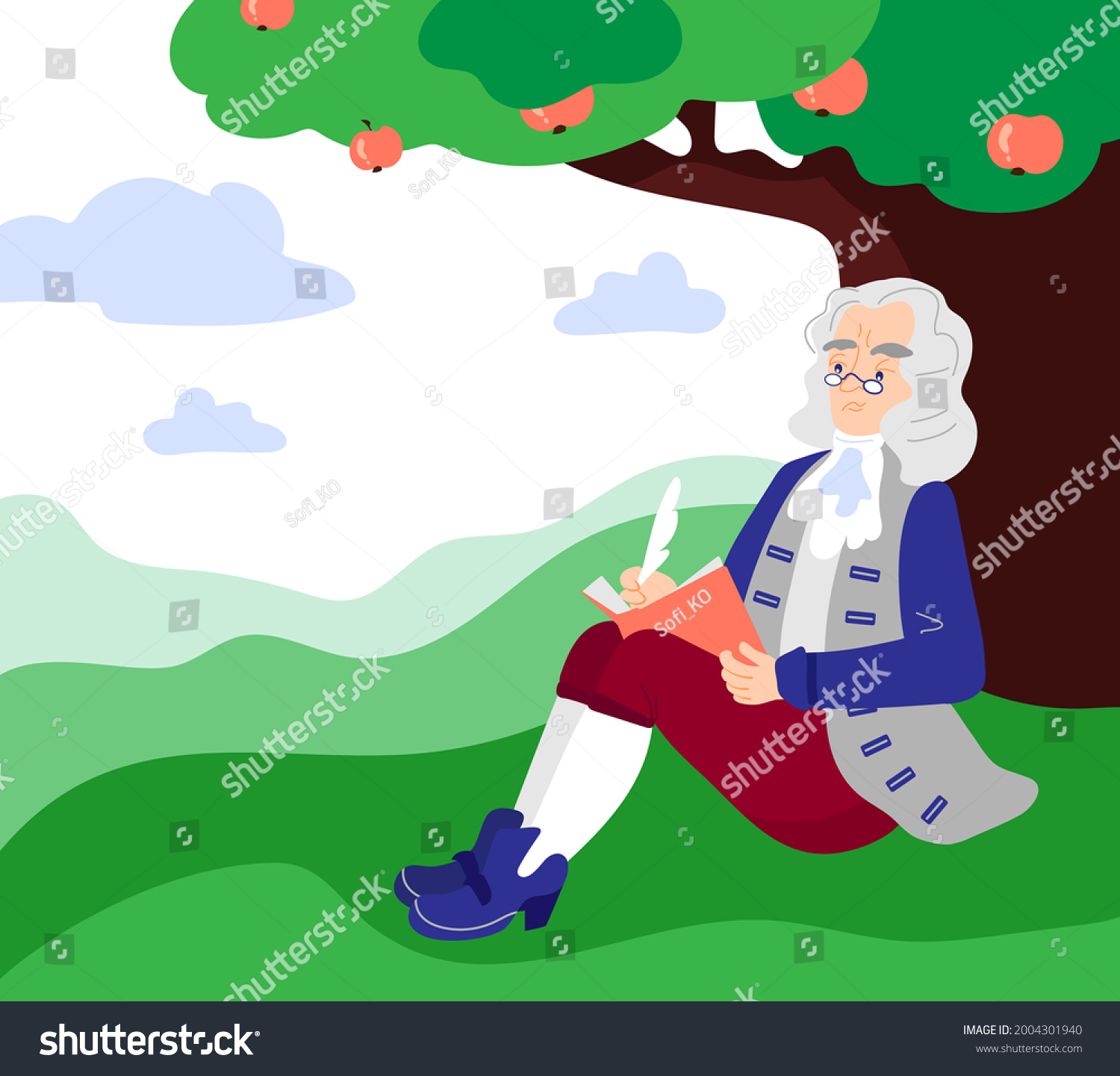 Male Scientist Sits Under Tree Newton Stock Vector (Royalty Free ...