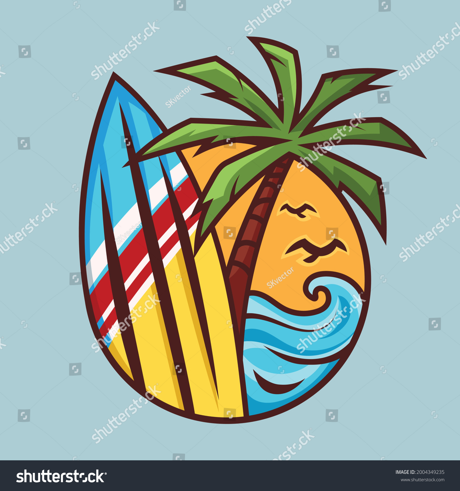 Surfboard Palm Tree Surfing Concept Art Stock Vector (Royalty Free ...