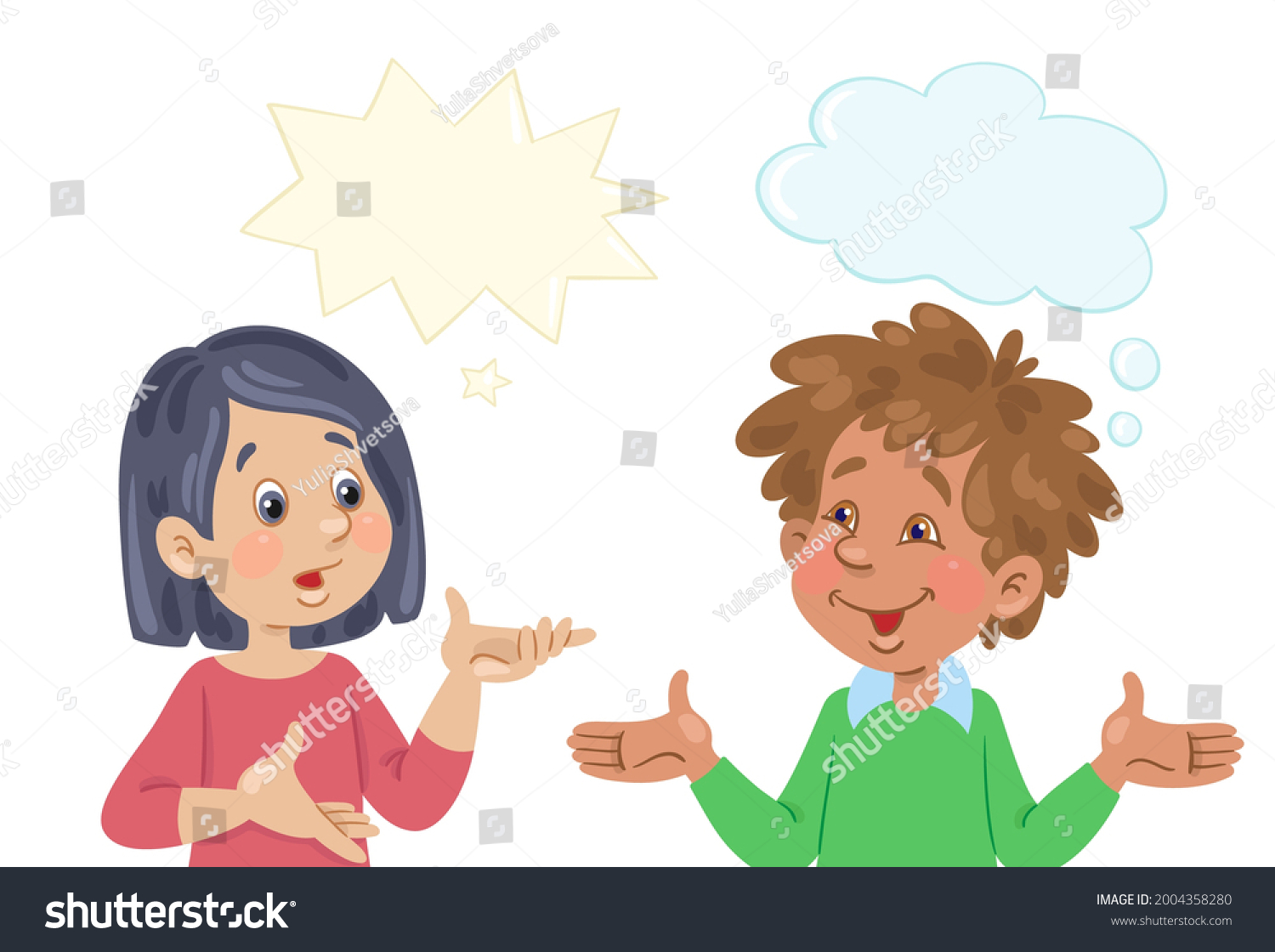 Conversation Between Puzzled Girl Funny Boy Stock Vector (Royalty Free ...