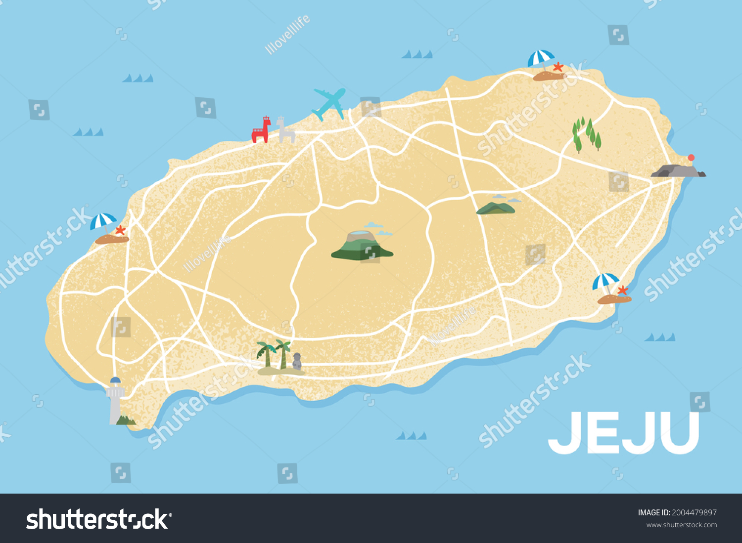 South Korea Jeju Island Road Map Stock Vector (Royalty Free) 2004479897 ...