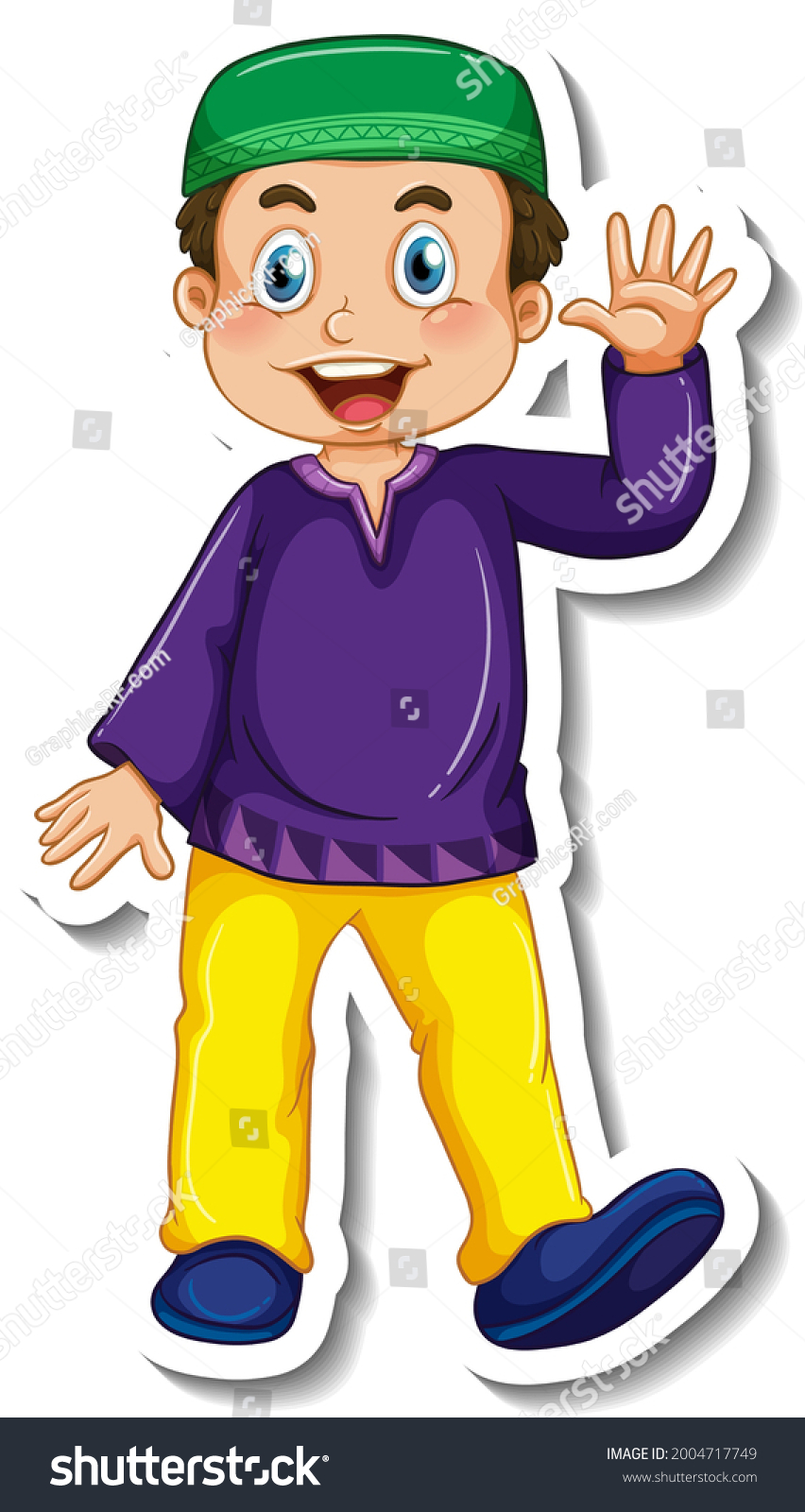 Sticker Template Muslim Boy Standing Pose Stock Vector (Royalty Free ...