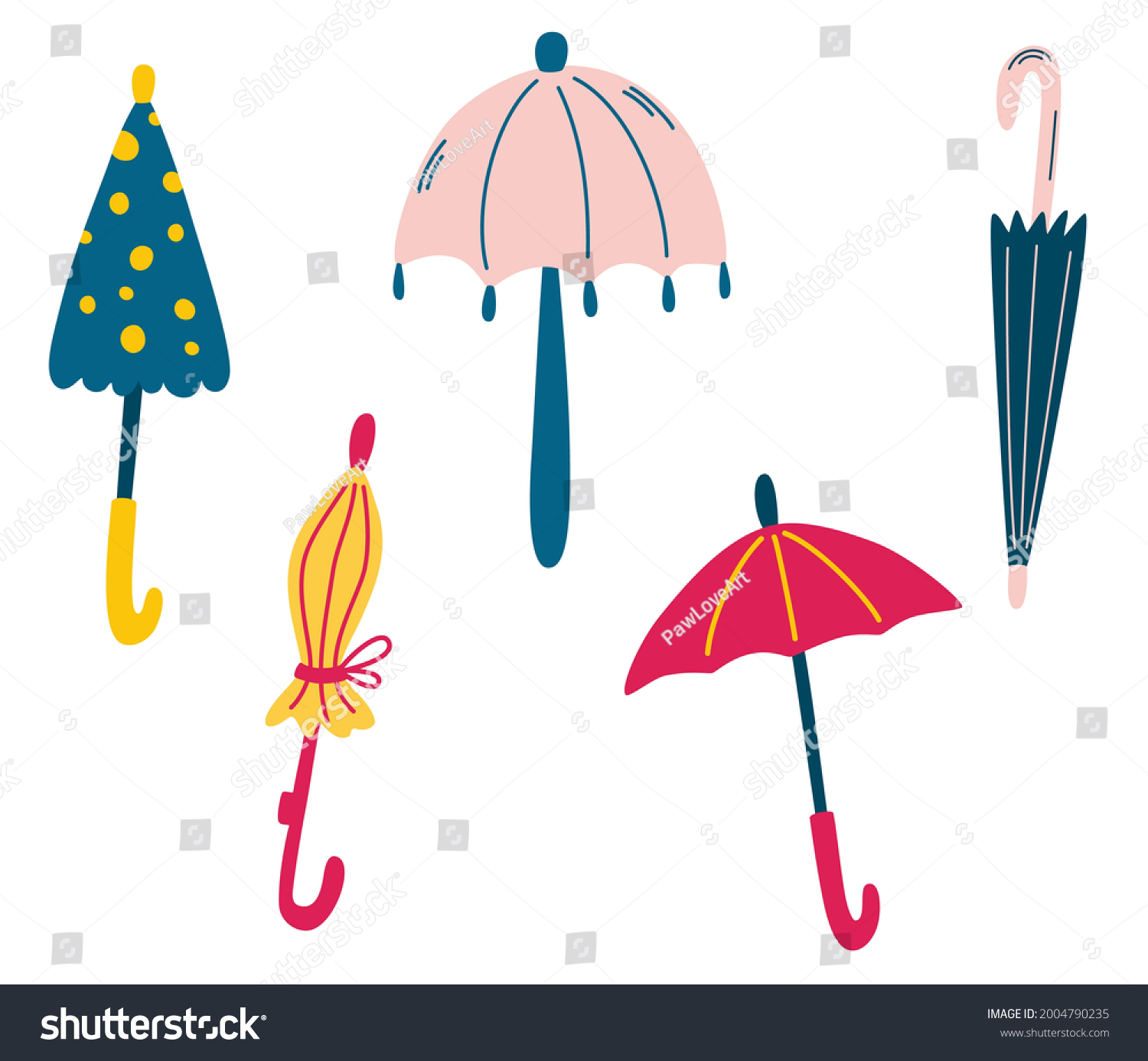 Set Cute Umbrellas Rainy Weather Stylish Stock Vector (Royalty Free ...