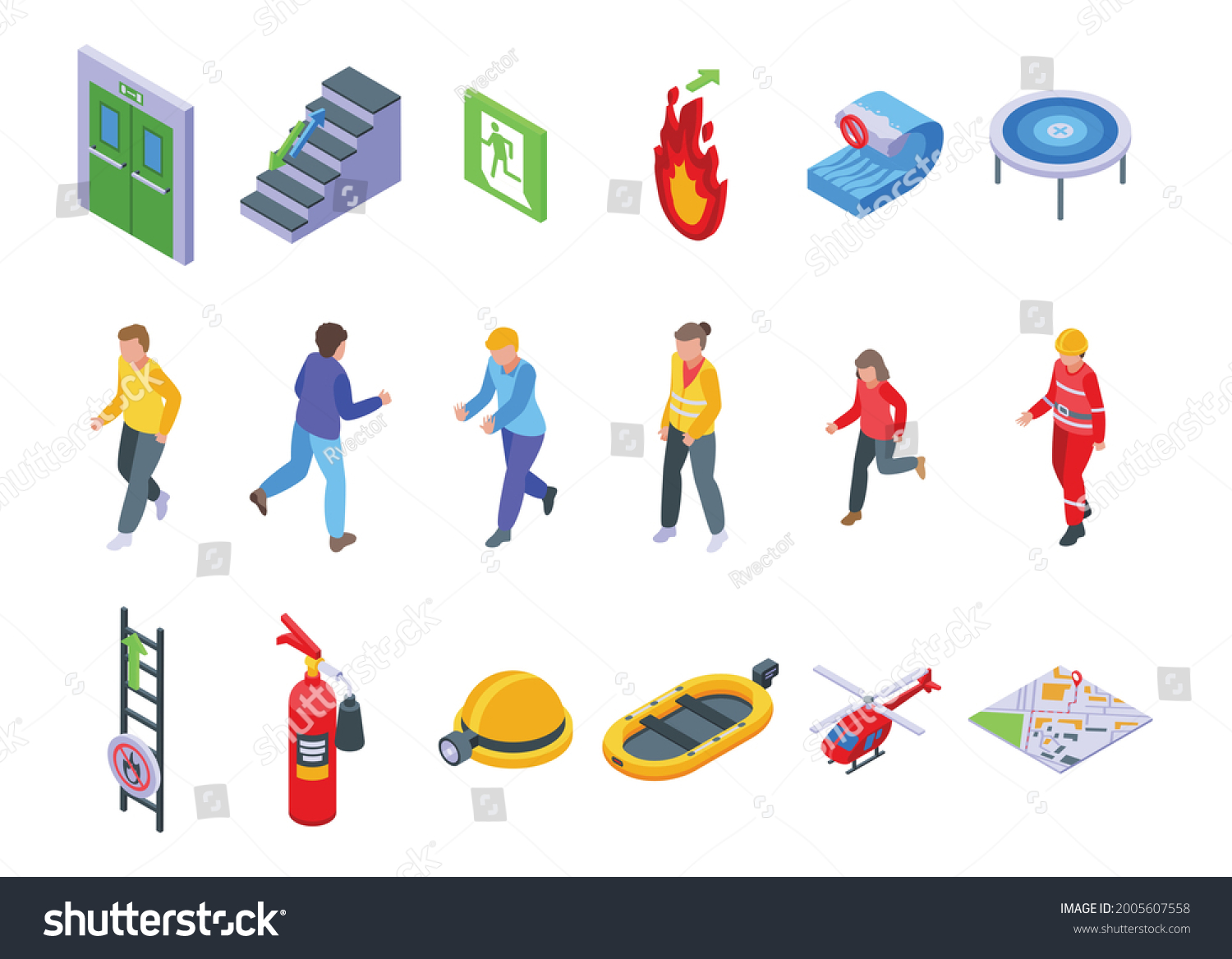 Human Evacuation Icons Set Isometric Set Stock Vector (Royalty Free ...