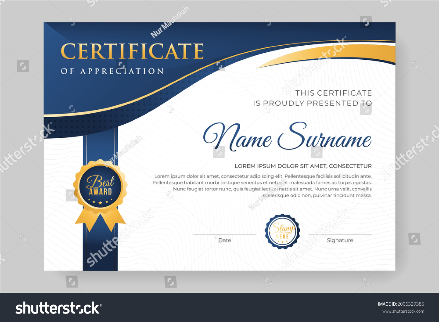 Certificate Design Blue Header Stock Vector (Royalty Free) 2006329385 ...