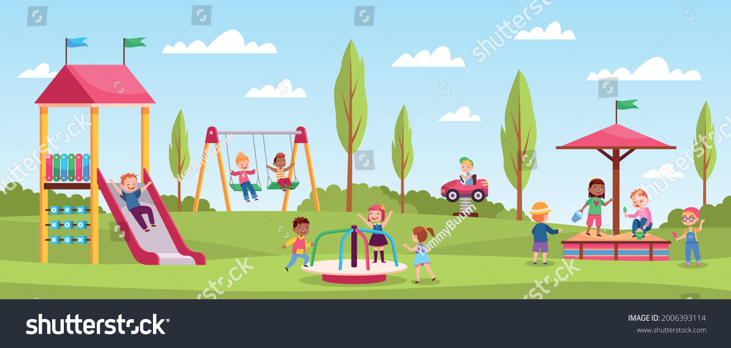 Children Playground Playing Happy Girls Boys Stock Vector (Royalty Free ...