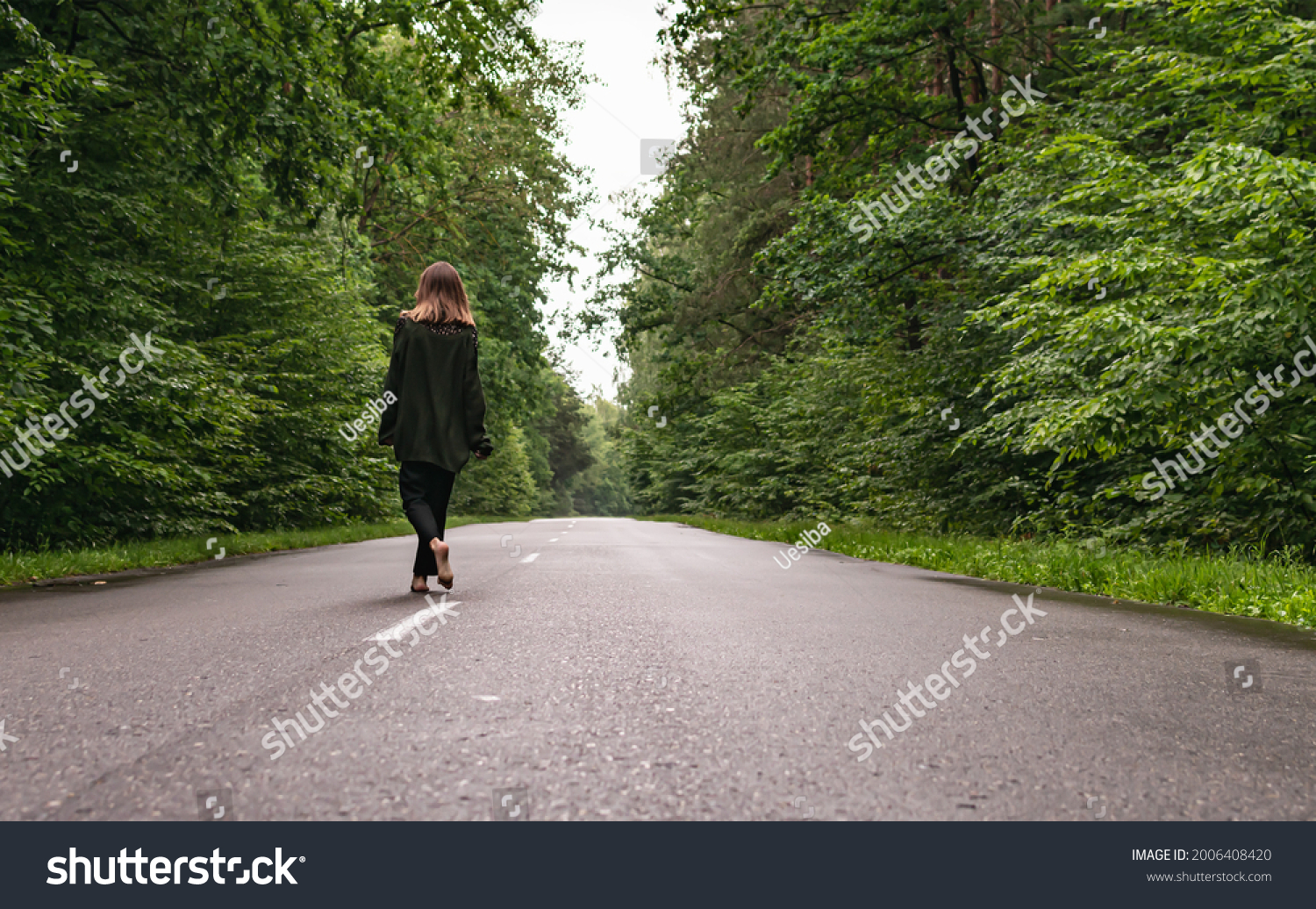 Young Girl Walking Barefoot On Road Stock Photo 2006408420 | Shutterstock