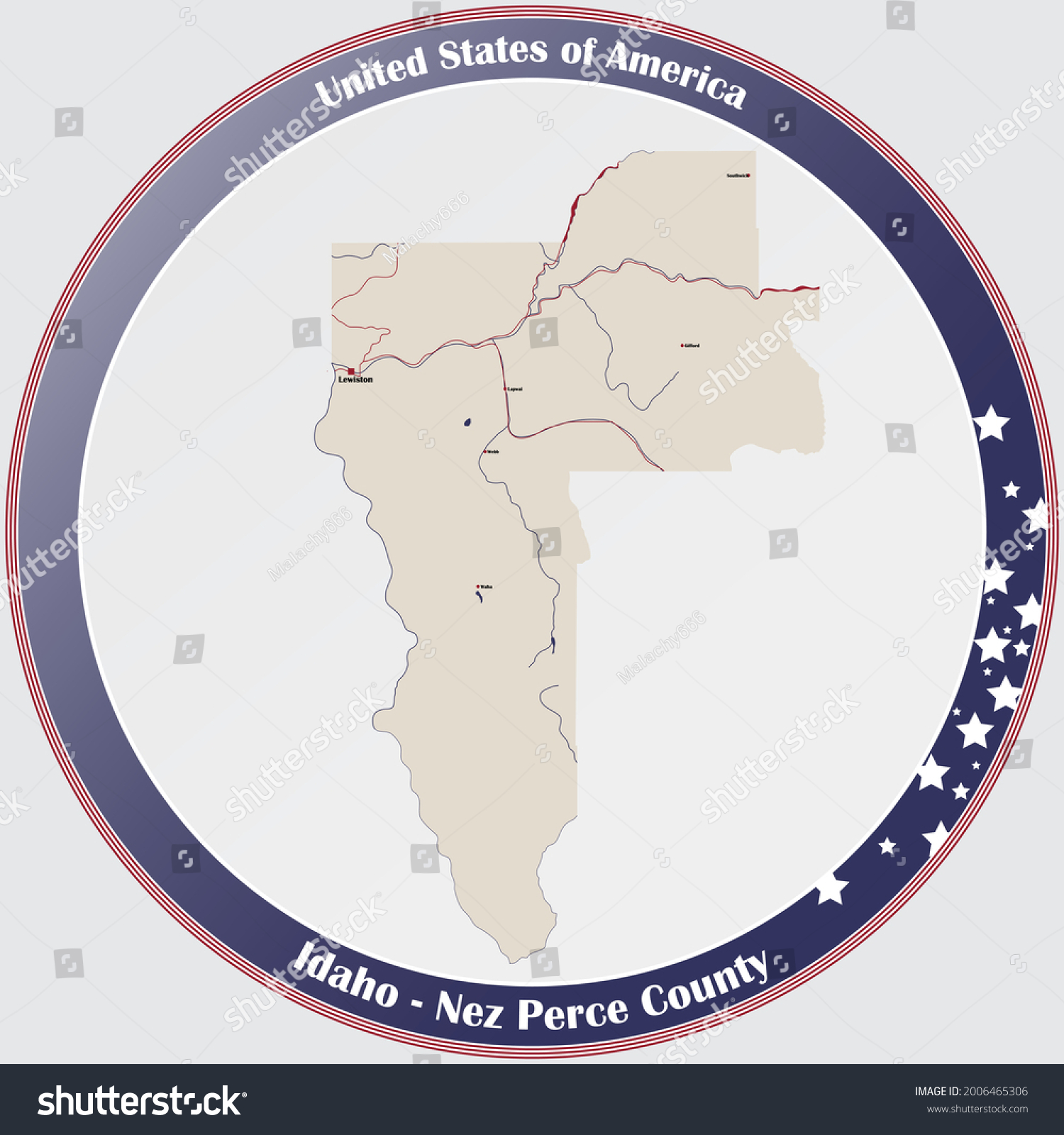 Large Detailed Map Nez Perce County Stock Vector Royalty Free