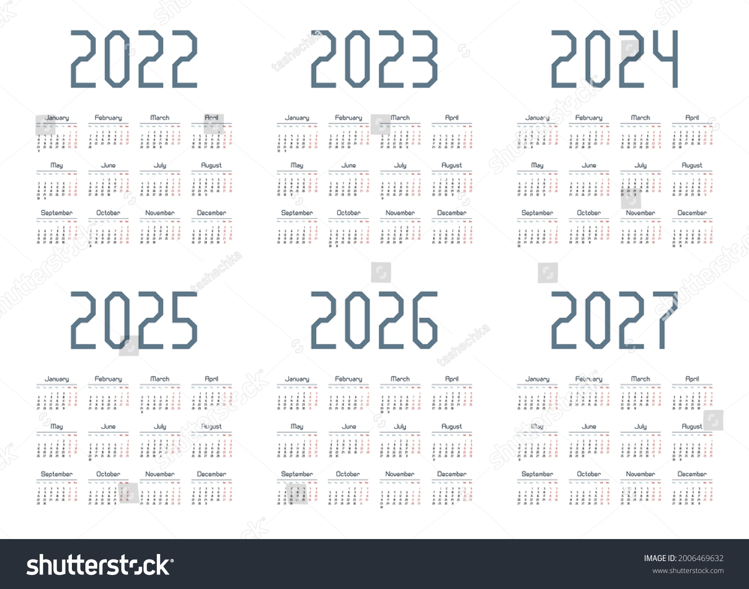 Simple English Calendar 2022 2023 2024 Stock Vector (Royalty Free ...