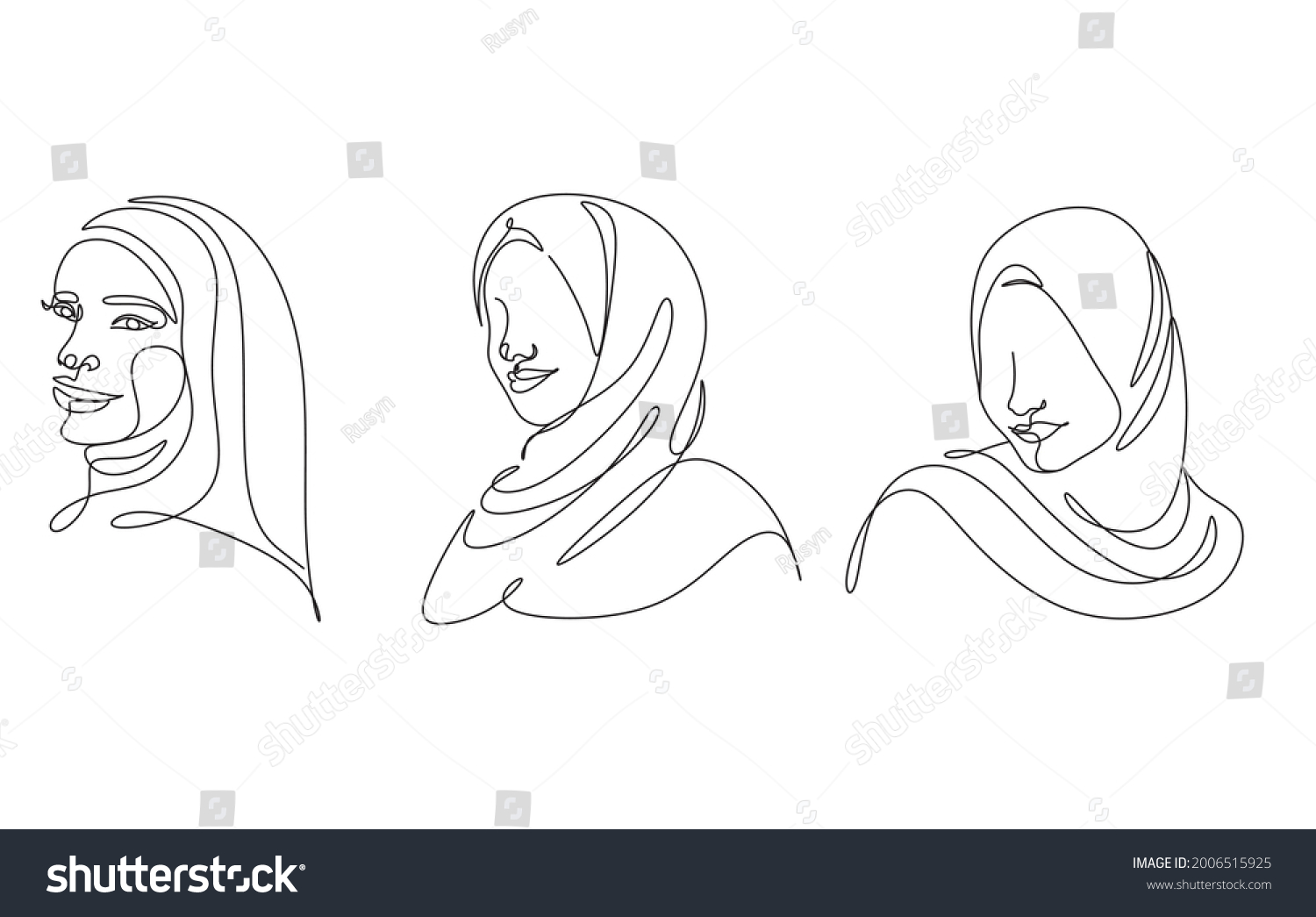 Beautiful Woman Hijab Drawing Line Art Stock Vector (Royalty Free ...