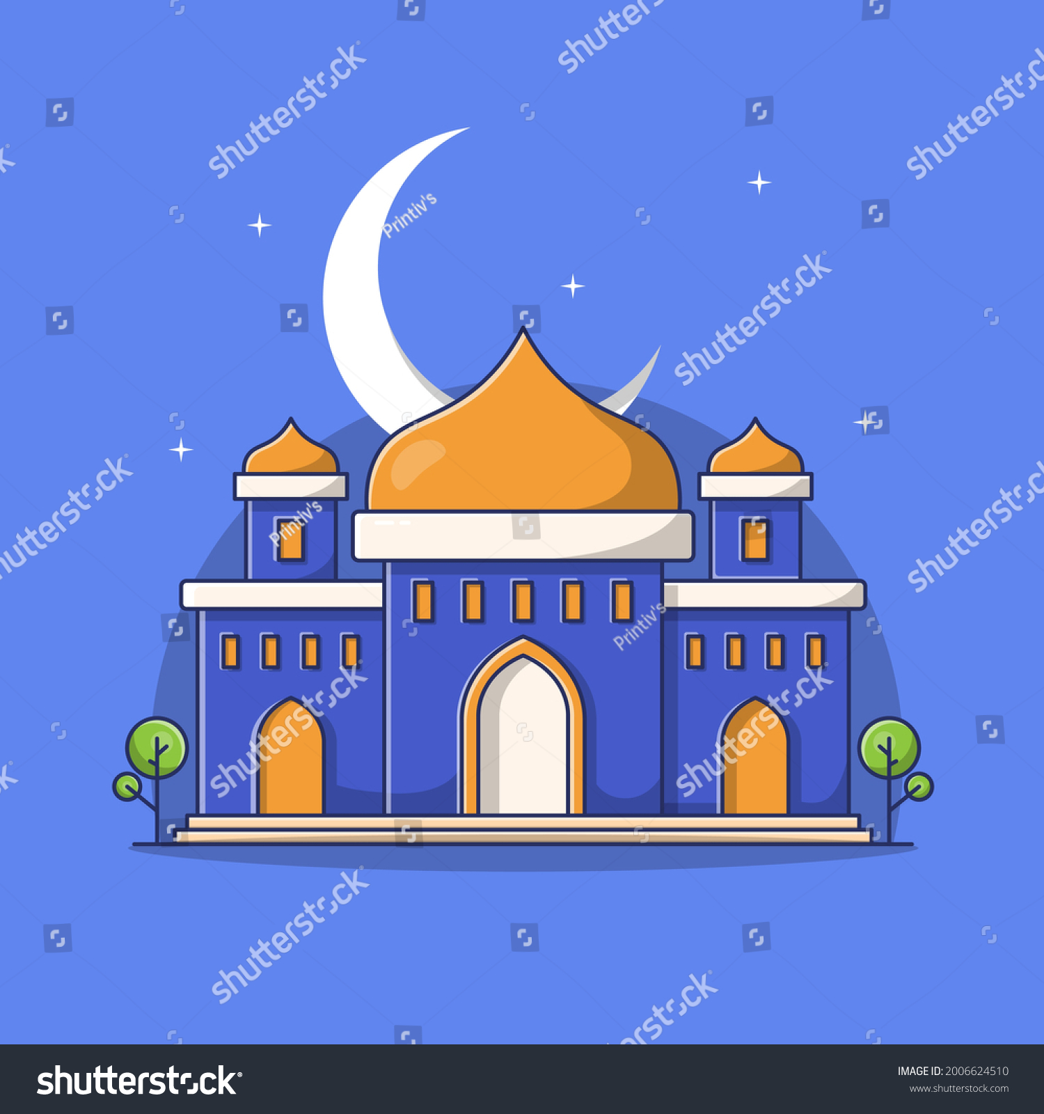 Flat Vector Illustration Islamic Mosque Building Stock Vector (Royalty