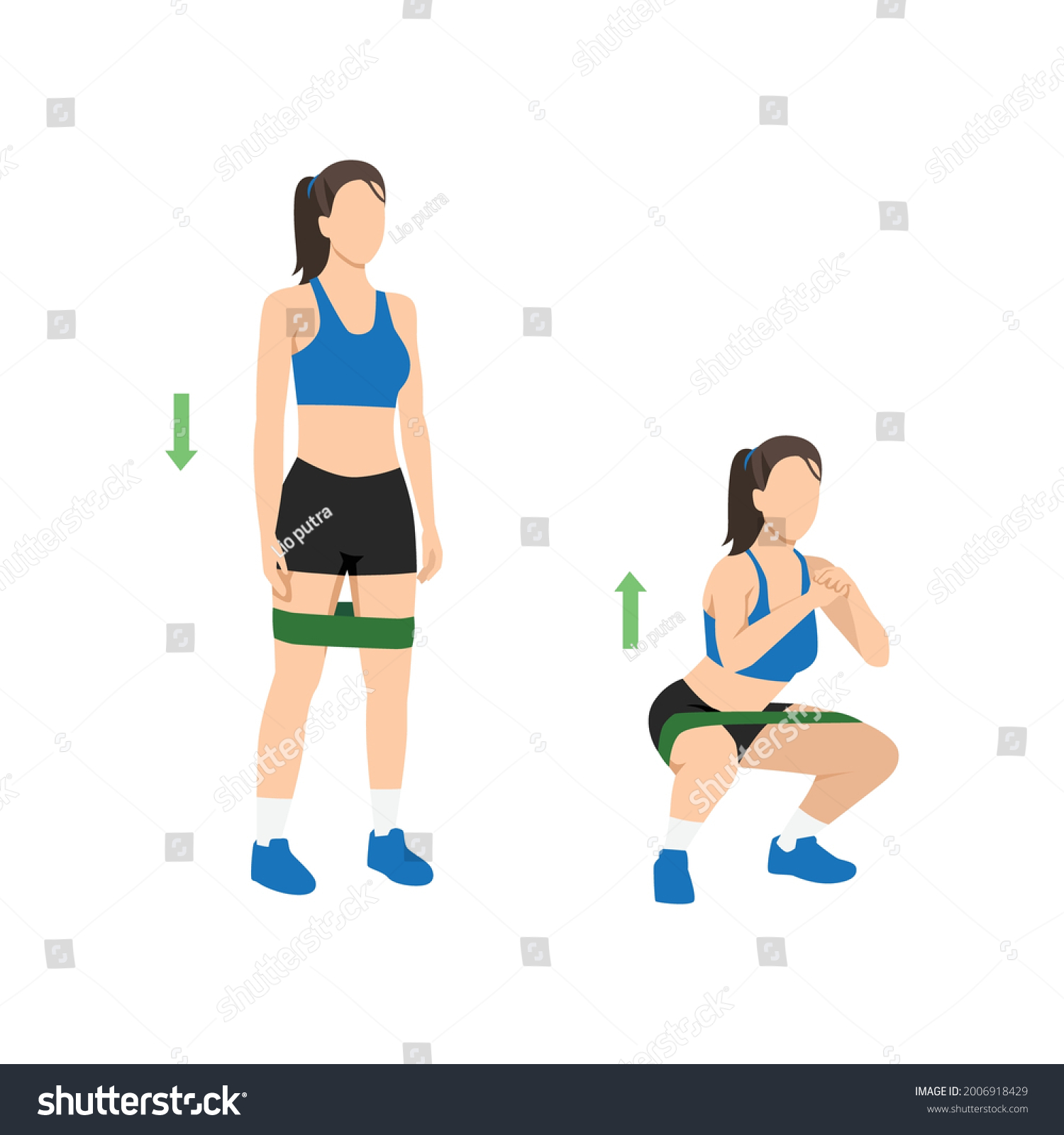 Woman Doing Squats Resistance Band Exercise Stock Vector (Royalty Free ...