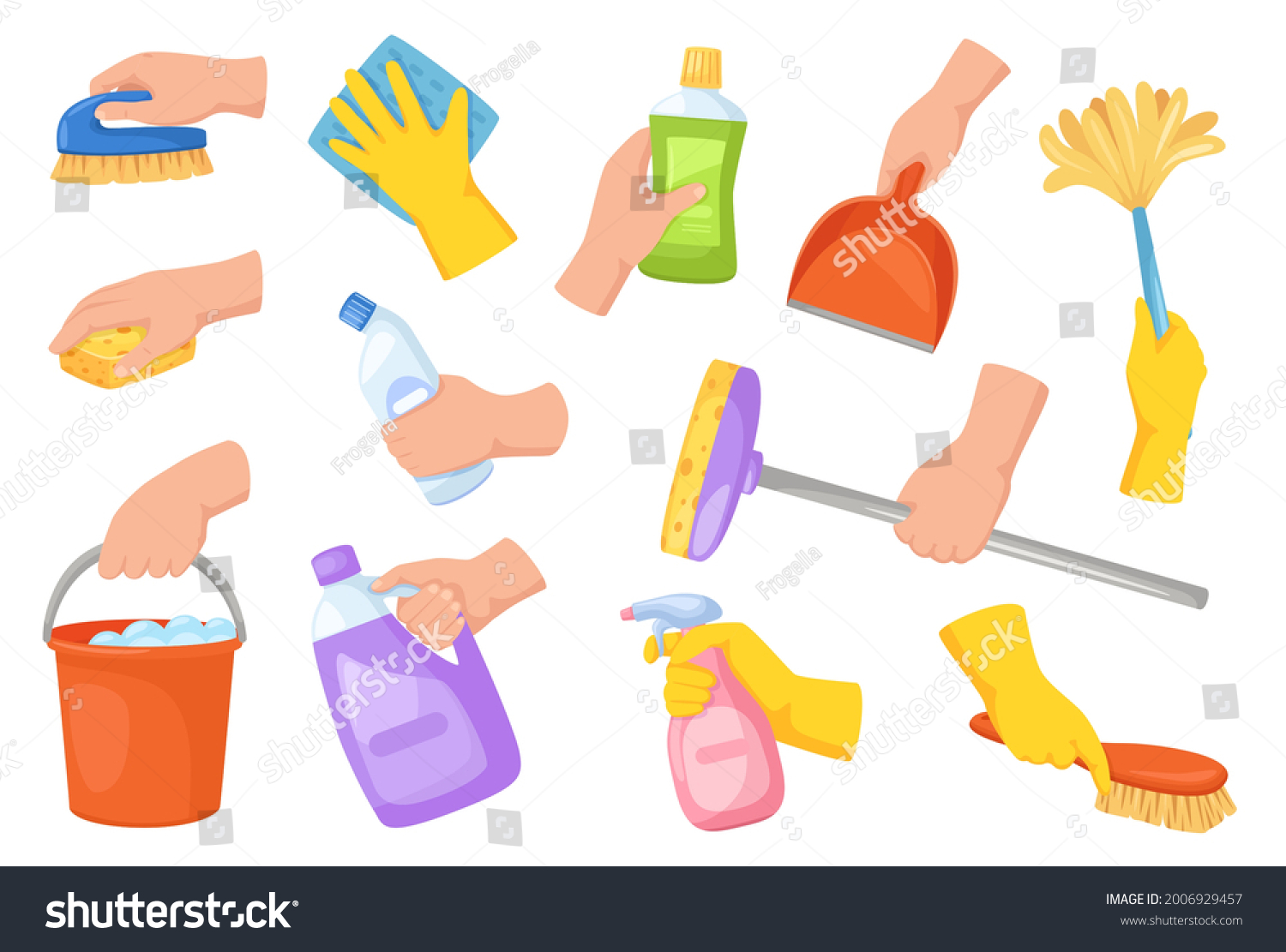 Cleaning Tools Hands Hand Holding Housekeeping Stock Vector (Royalty ...