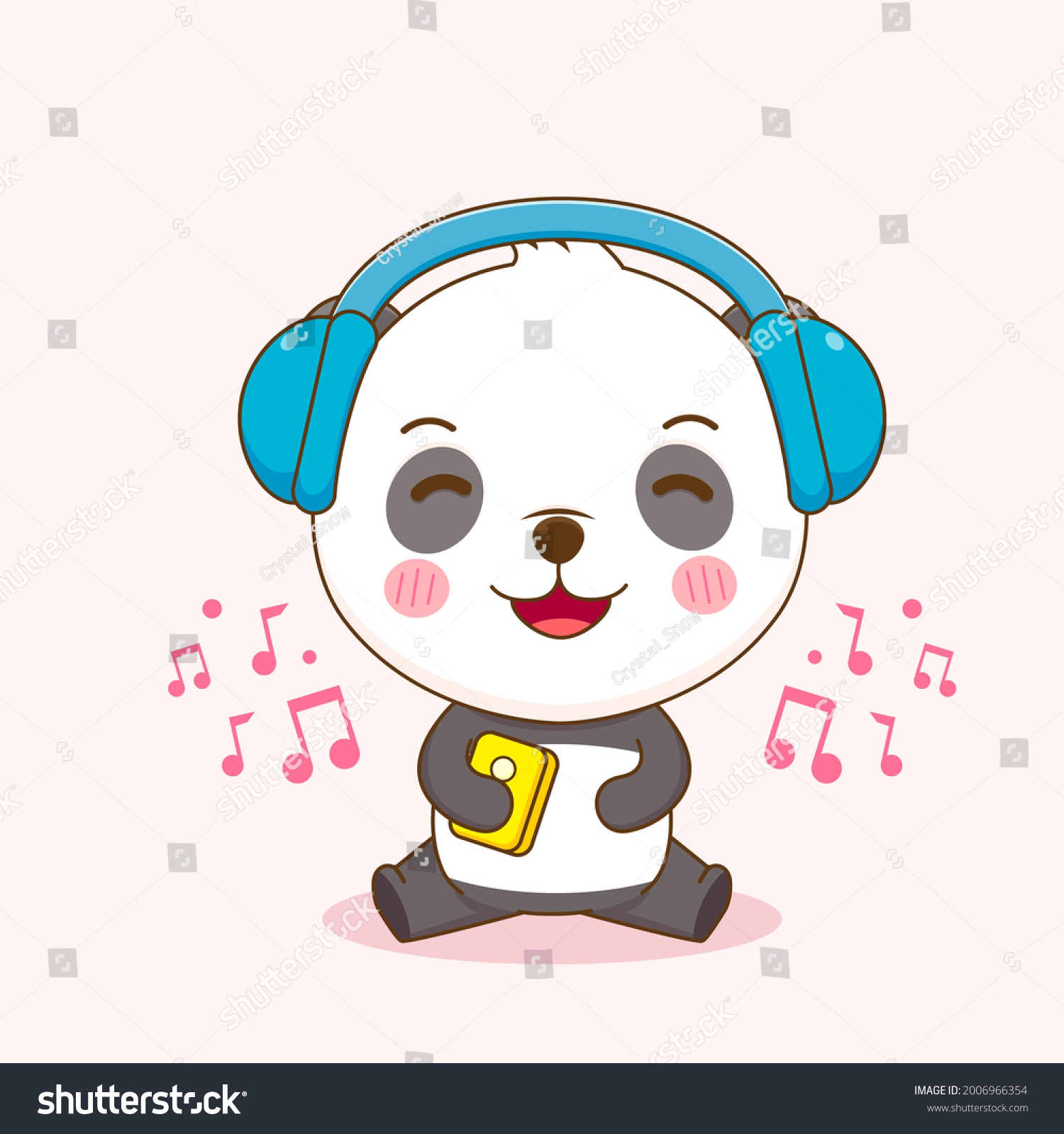 Cute Panda Listening Music Vector Illustration Stock Vector (Royalty ...