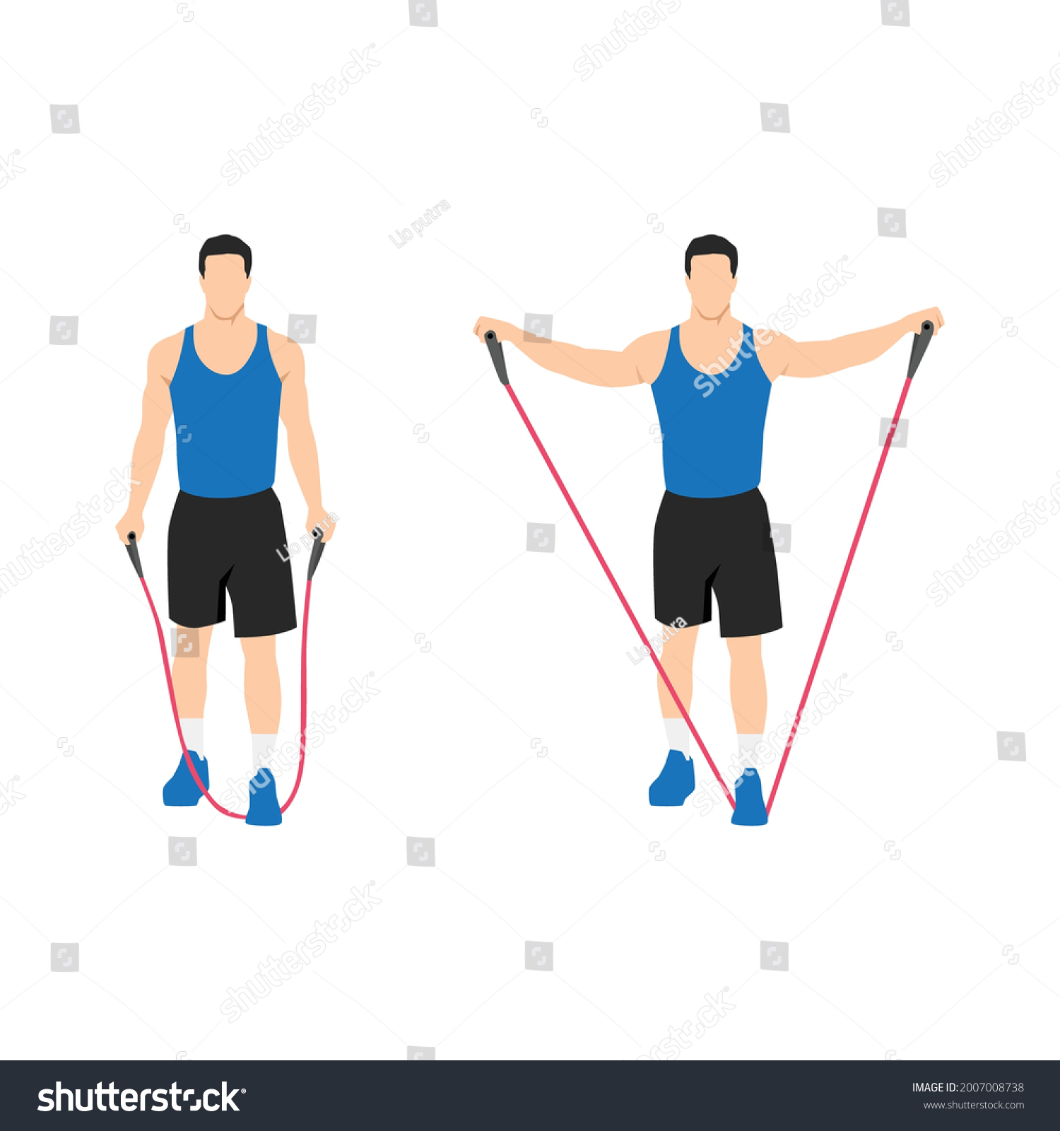 Man Doing Resistance Band Lateral Raises Stock Vector (Royalty Free ...