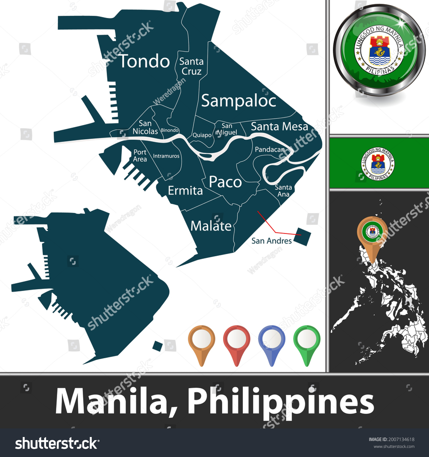 Manila City Districts Location On Filipino Stock Vector (Royalty Free ...