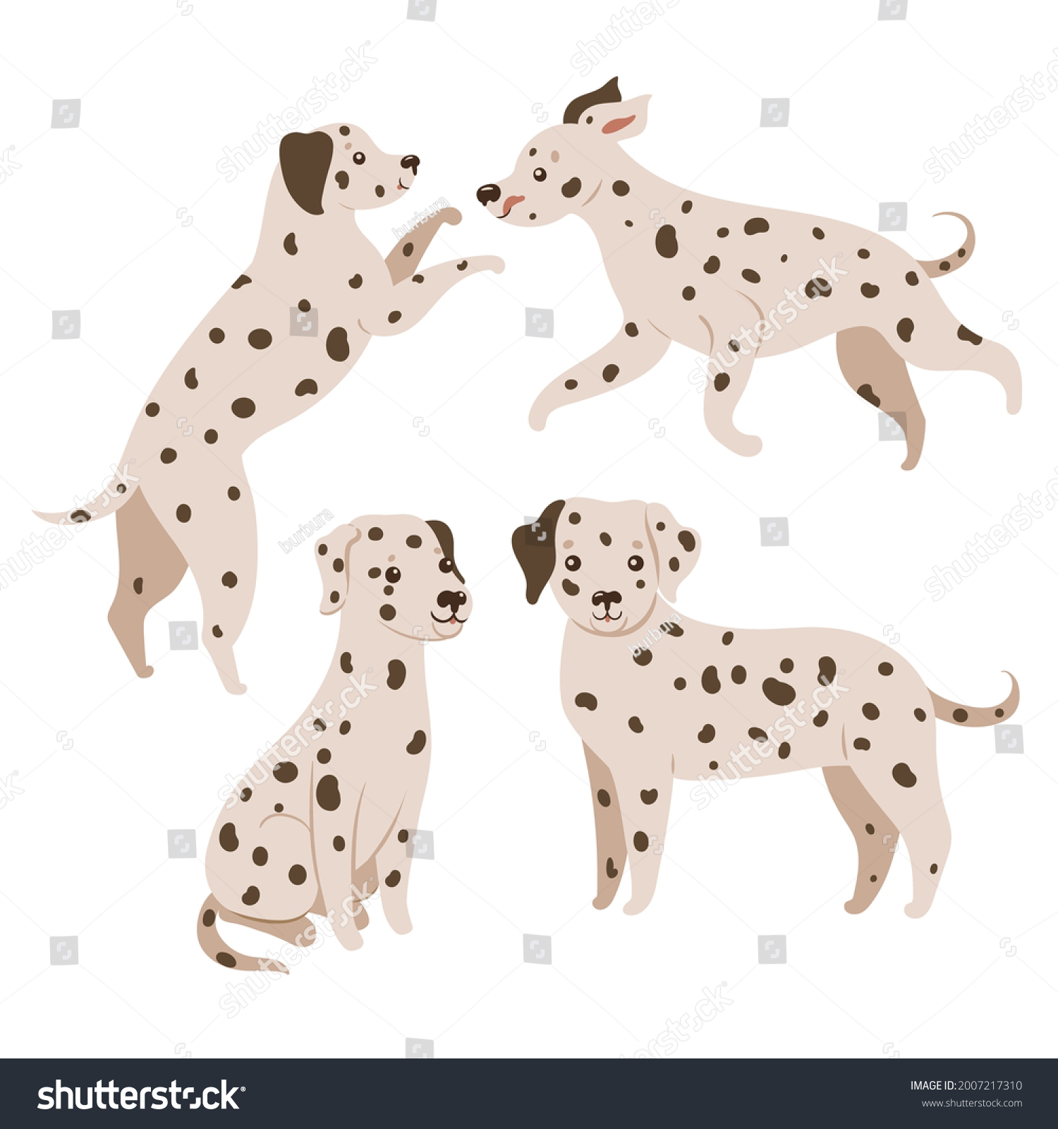 Set Dalmatian Dogs Isolated On White Stock Vector (royalty Free 