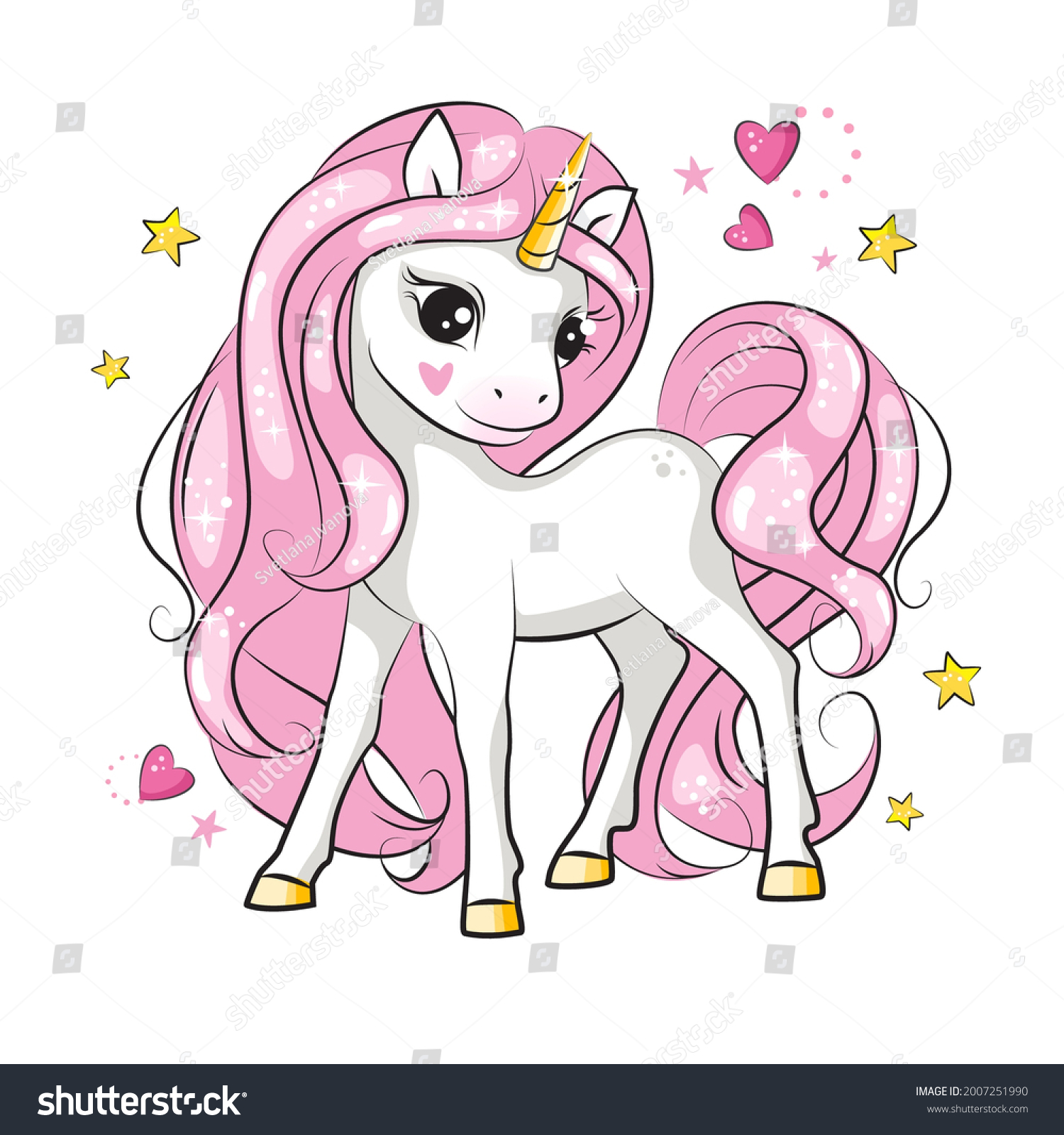 Beautiful Illustration Cute Little Smiling Unicorn Stock Vector ...